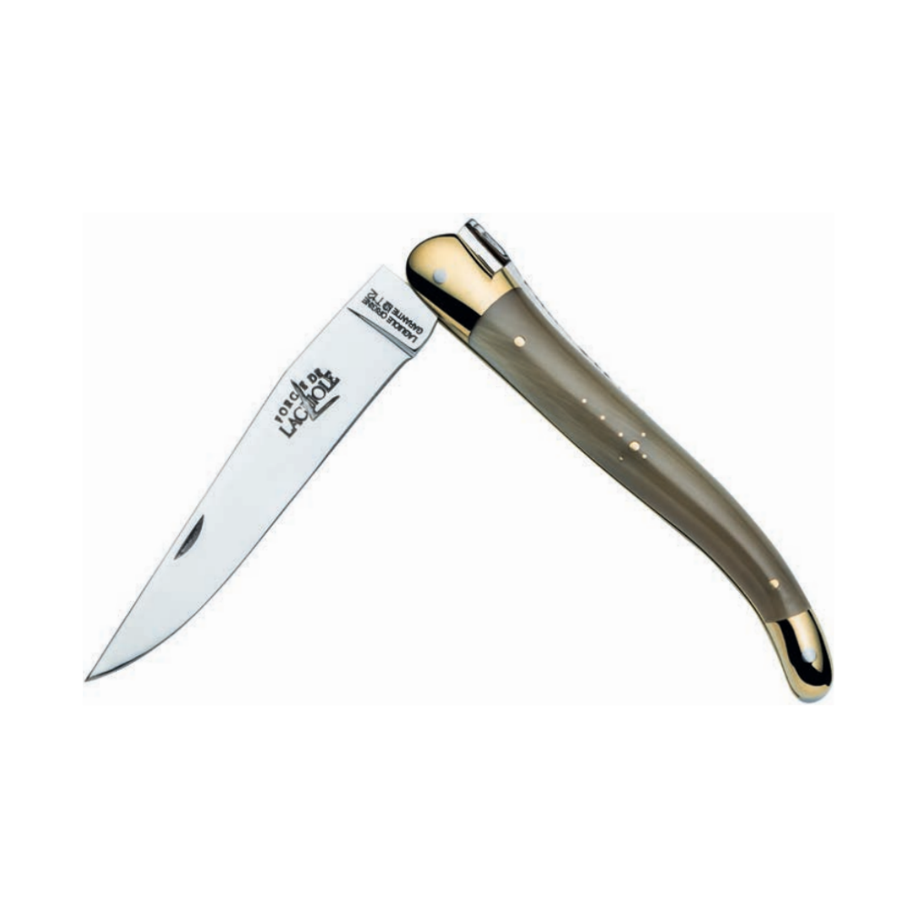 Couteau pliant 11 cm, Corne, mitre laiton – Laguiole - Laguiole - Couteau de poche - - La Guilde Culinaire