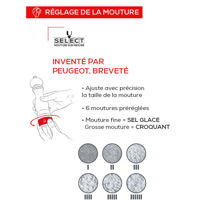 Moulin à sel à manivelle en bois et inox, naturel, 18 cm, Isen - Peugeot - Moulin à sel - - La Guilde Culinaire
