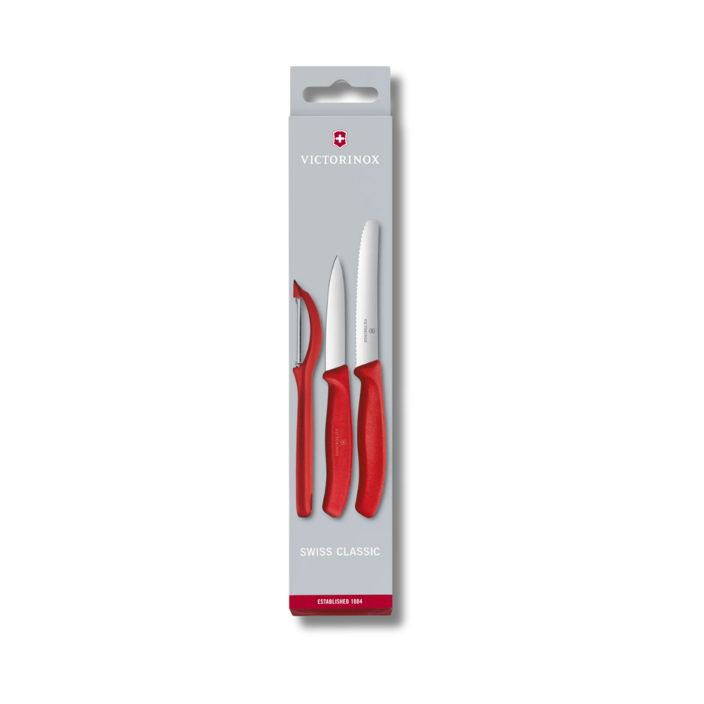 Set de couteaux d’office Swiss Classic avec éplucheur, 3 pièces * Rouge - Victorinox - Couteau d'office - 6.7111.31 - La Guilde Culinaire