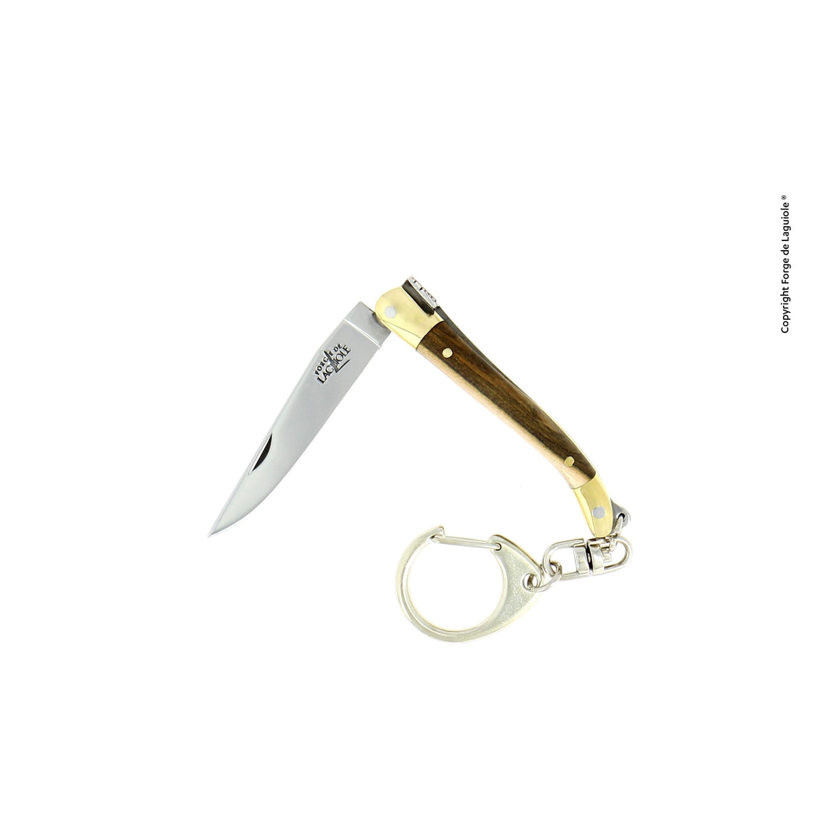 Porte-clés 7 cm bois précieux, mitres Laiton, finition brillante – Laguiole Pistachier - Laguiole - Porte-clefs - 00003932 - 1270 PI - La Guilde Culinaire
