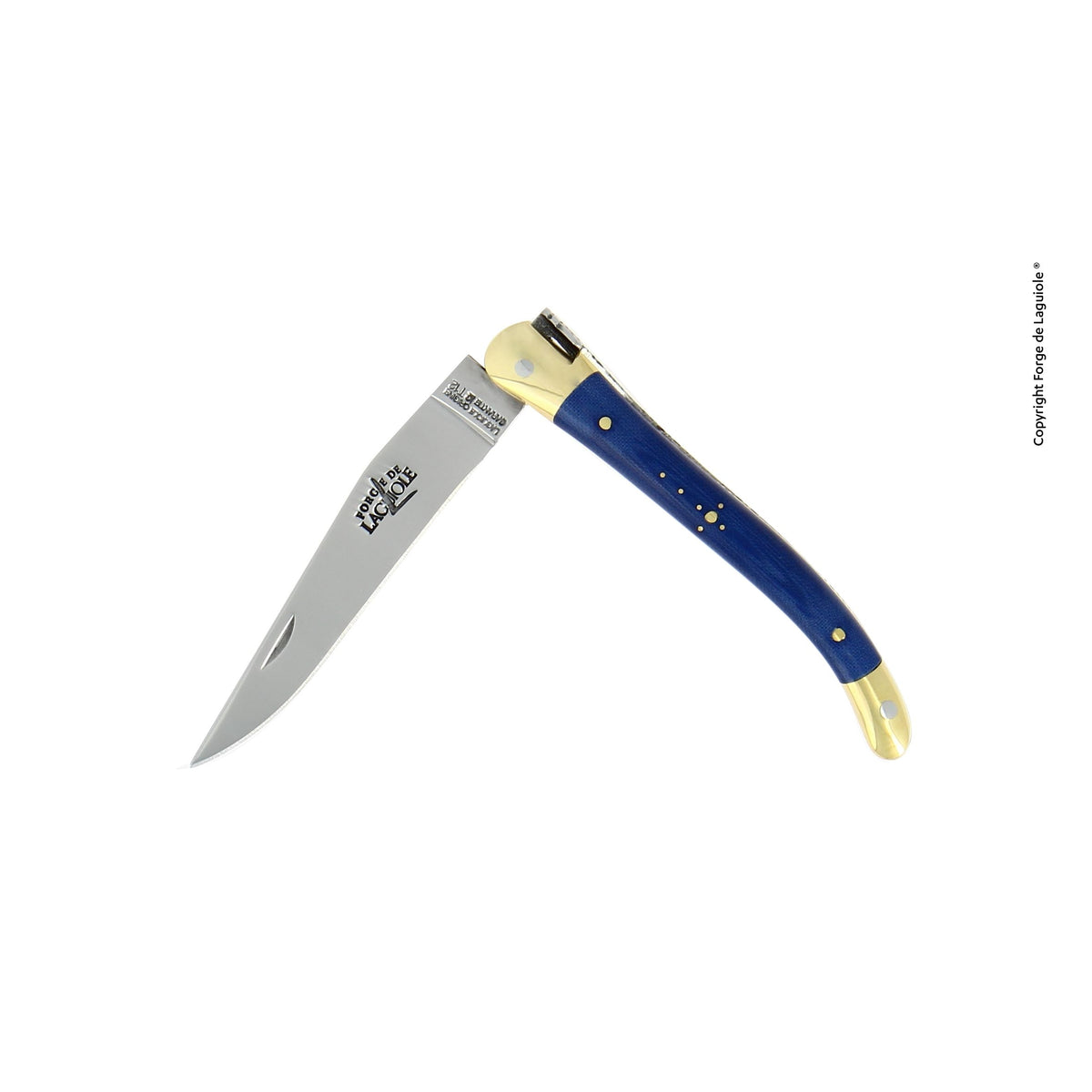 Couteau pliant 9 cm Tissu compressé, mitre Laiton – Laguiole Bleu - Laguiole - Couteau de poche - 00003991 - 129 TC BLE - La Guilde Culinaire