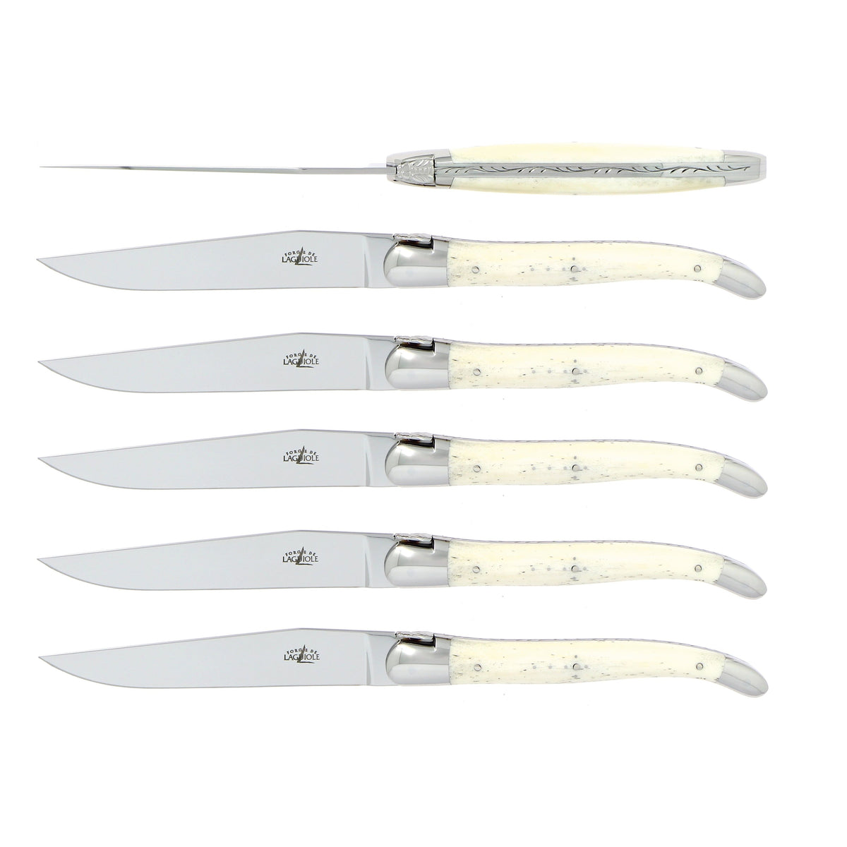 Coffret de 6 couteaux de table, mitre inox brillant, Os – Laguiole - Laguiole - Couteau à steak - - La Guilde Culinaire