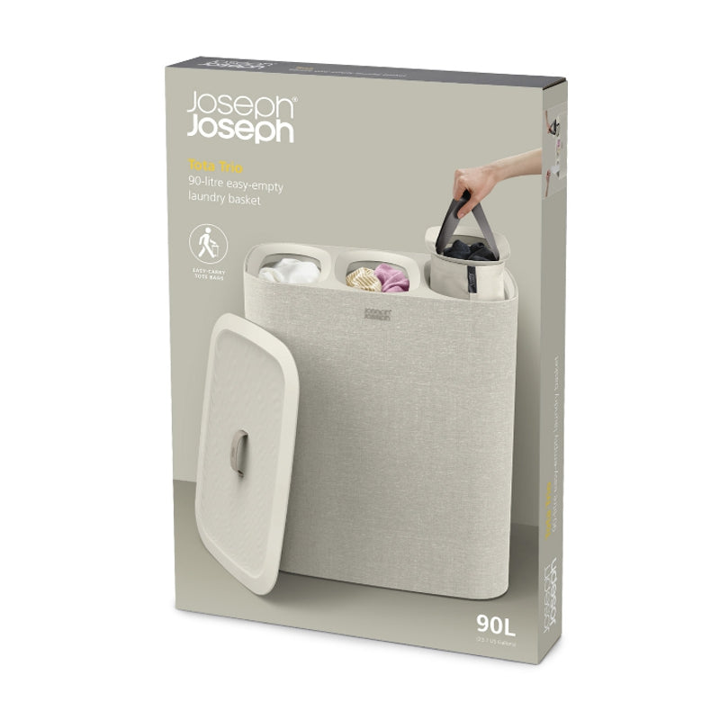 Panier à linge facile à vider à 3 compartiments, 90L Crème - Joseph Joseph - Panier à linge - - La Guilde Culinaire