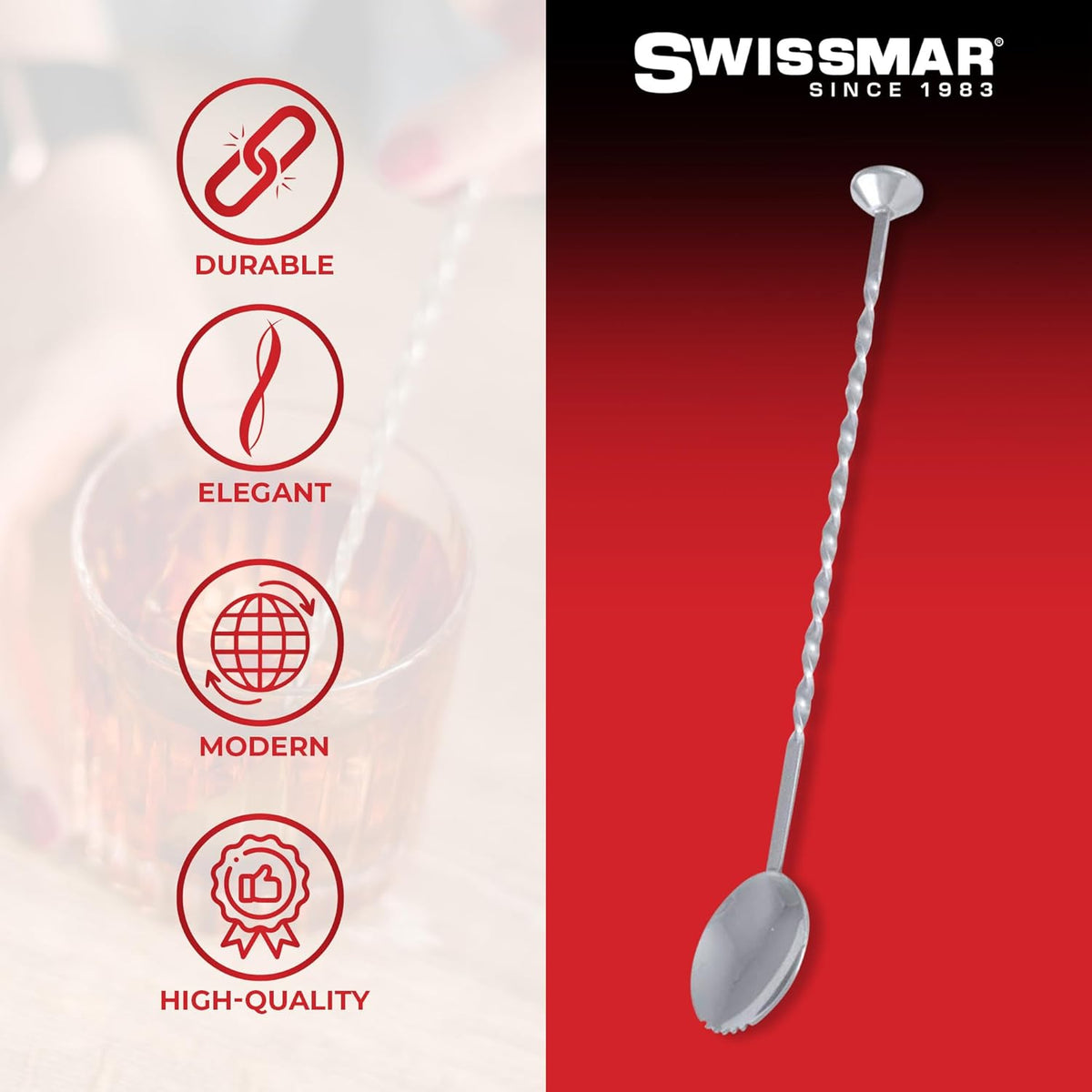 Cuillère à cocktail 27 cm - 10 po - Swissmar - Paille et agitateur à cocktail - - La Guilde Culinaire