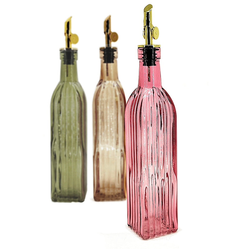Bouteille d’huile/vinaigre en verre rose 500 ml - Natural Living - Bouteille pour l'huile et vinaigre - - La Guilde Culinaire