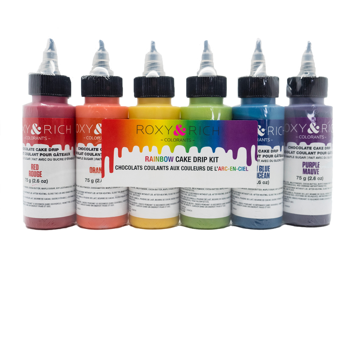 Chocolat Coulant pour Gâteau “Cake Drip” Couleurs de l'Arc-en-ciel - 6x75g - Roxy & Rich - Chocolat coulant pour gâteau - - La Guilde Culinaire