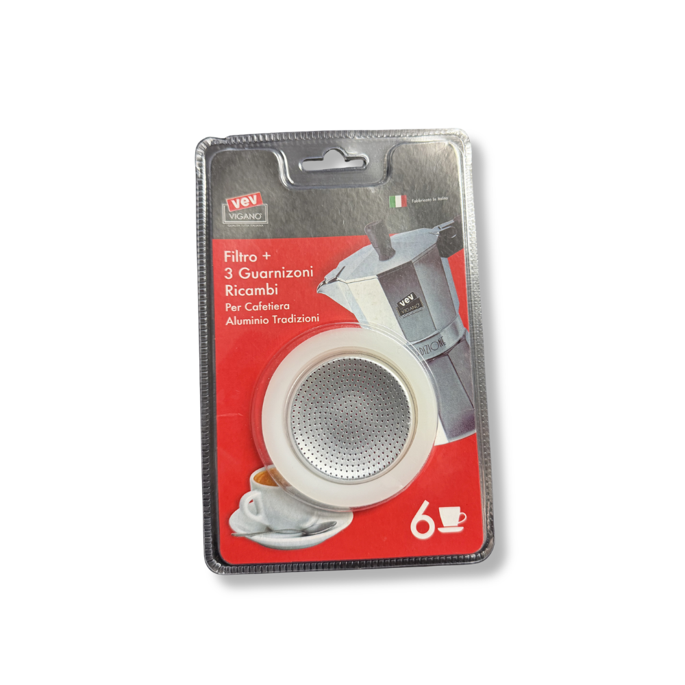 Filtre + 3 joints de rechange pour cafetière Tradizioni 6 tasses - Vev Vigano - Accessoire café - 30V/36216 - La Guilde Culinaire