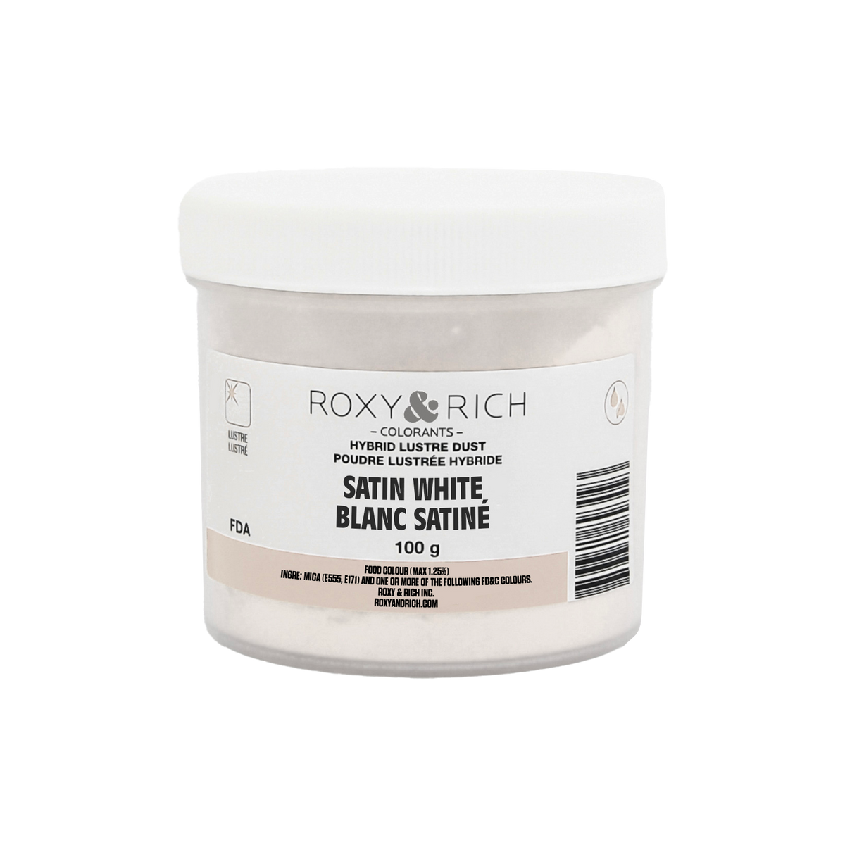 Poudre lustrée hybride Blanc Satiné 100g - Roxy & Rich - Poudre lustrée - L100-002 - La Guilde Culinaire
