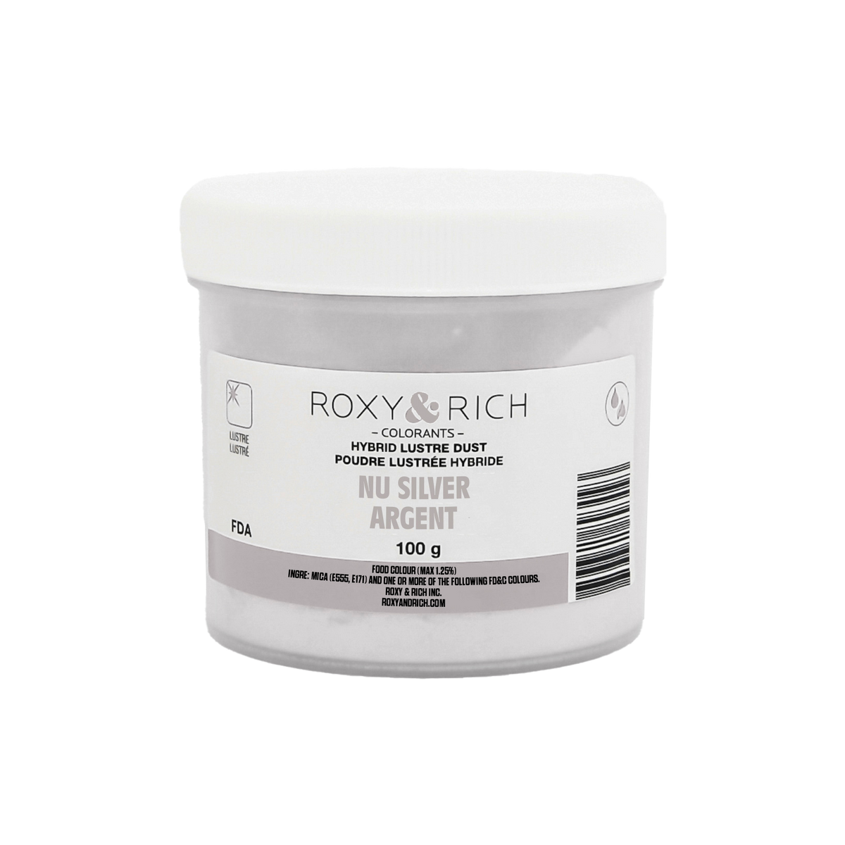 Poudre lustrée hybride Argent 100g - Roxy & Rich - Poudre lustrée - L100-049 - La Guilde Culinaire