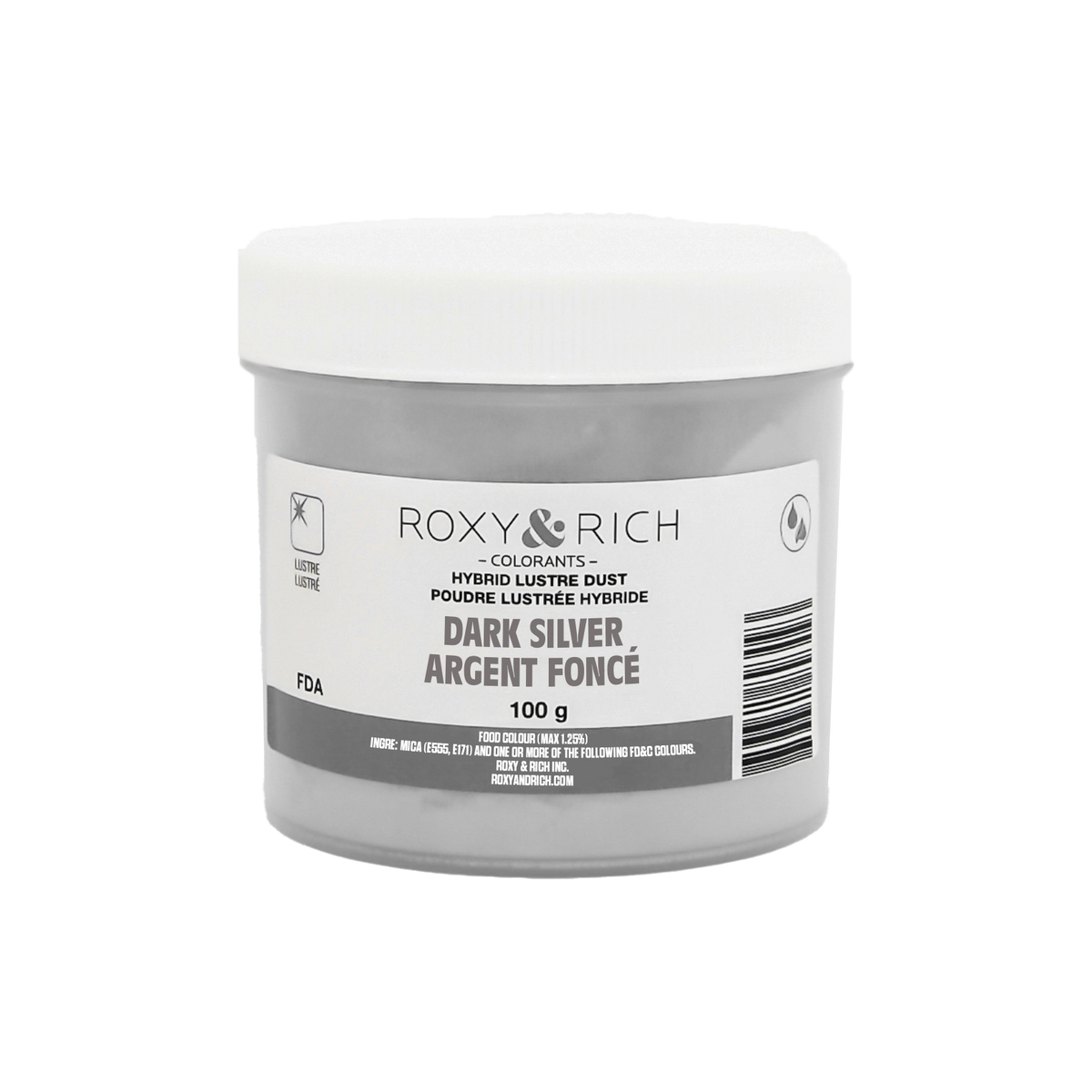 Poudre lustrée hybride Argent Foncé 100g - Roxy & Rich - Poudre lustrée - L100-050 - La Guilde Culinaire