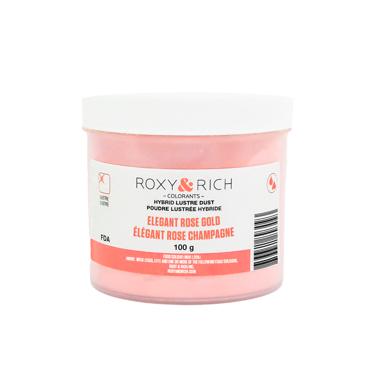 Poudre lustrée hybride Élégant Rose Champagne 100g - Roxy & Rich - Poudre lustrée - L100-055 - La Guilde Culinaire