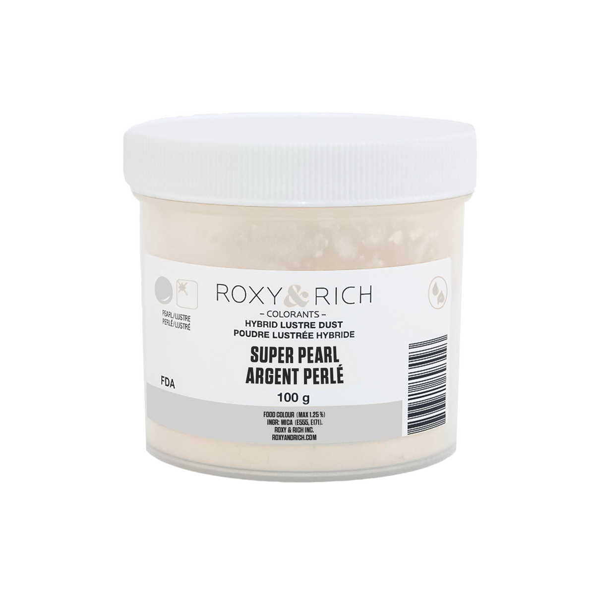 Poudre lustrée hybride Argent Perlé 100g - Roxy & Rich - Poudre lustrée - LP100-006 - La Guilde Culinaire