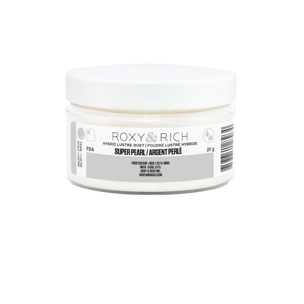 Poudre lustrée hybride Argent Perlé 25g - Roxy & Rich - Poudre lustrée - LP25-006 - La Guilde Culinaire