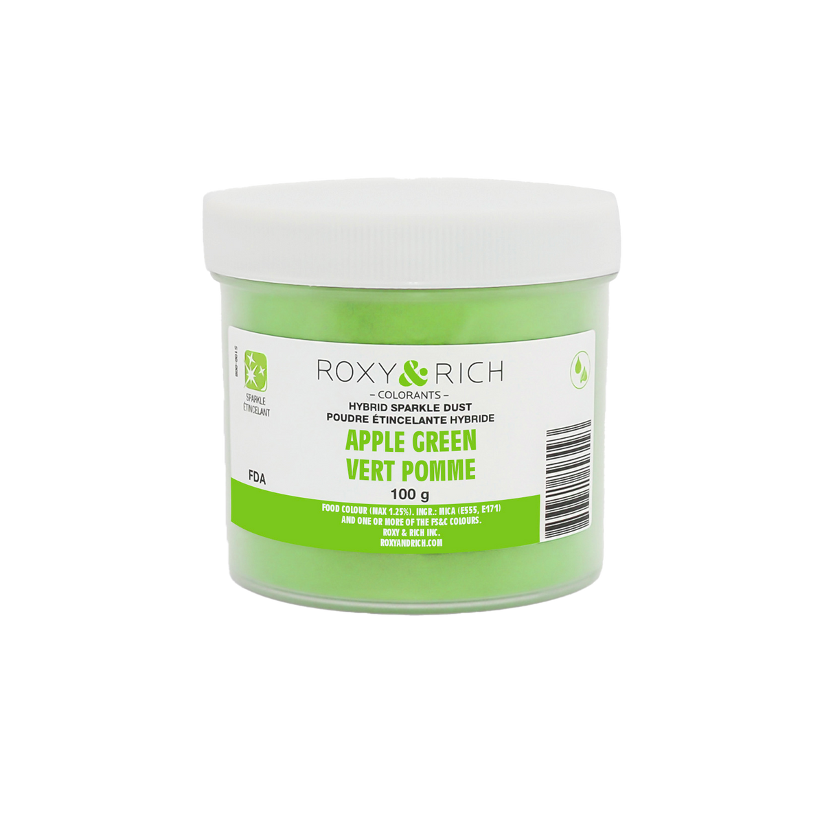 Poudre étincelante hybride Vert Pomme 100g - Roxy & Rich - Poudre étincelante - S100-035 - La Guilde Culinaire