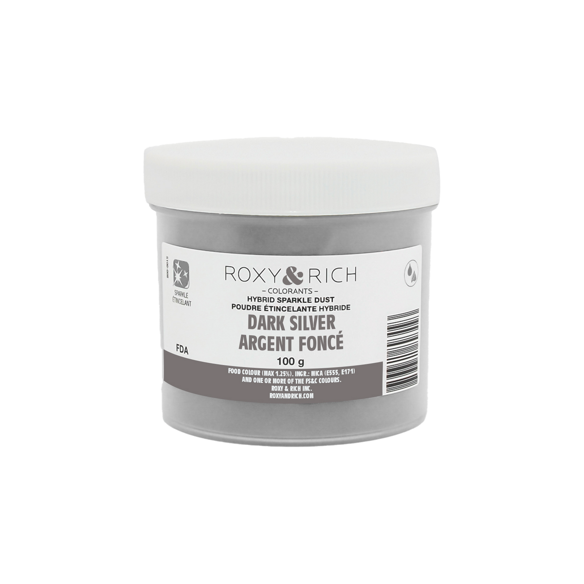 Poudre étincelante hybride Argent Foncé 100g - Roxy & Rich - Poudre étincelante - S100-050 - La Guilde Culinaire