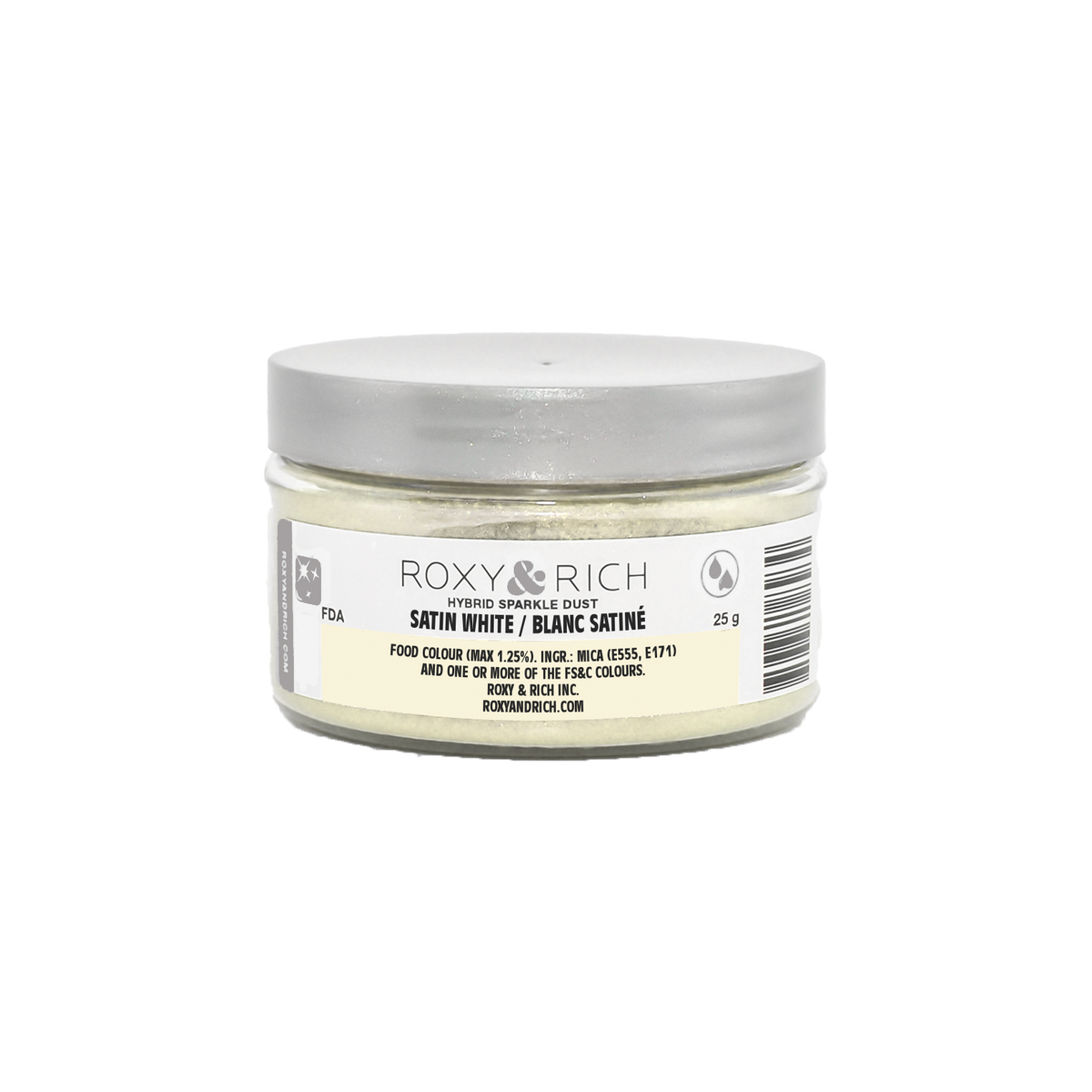 Poudre étincelante hybride Blanc Satiné 25g - Roxy & Rich - Poudre étincelante - S25-002 - La Guilde Culinaire