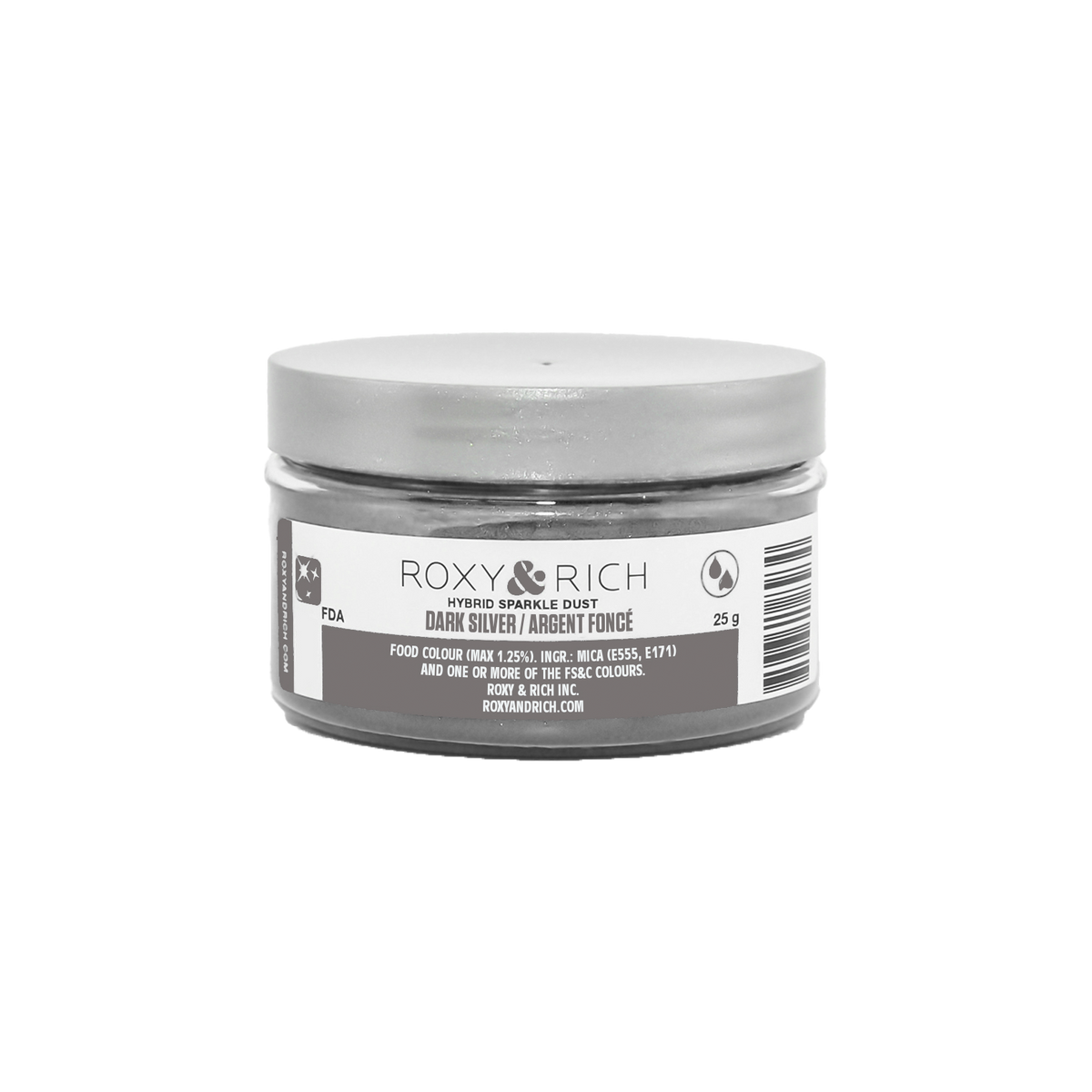Poudre étincelante hybride Argent Foncé 25g - Roxy & Rich - Poudre étincelante - S25-050 - La Guilde Culinaire