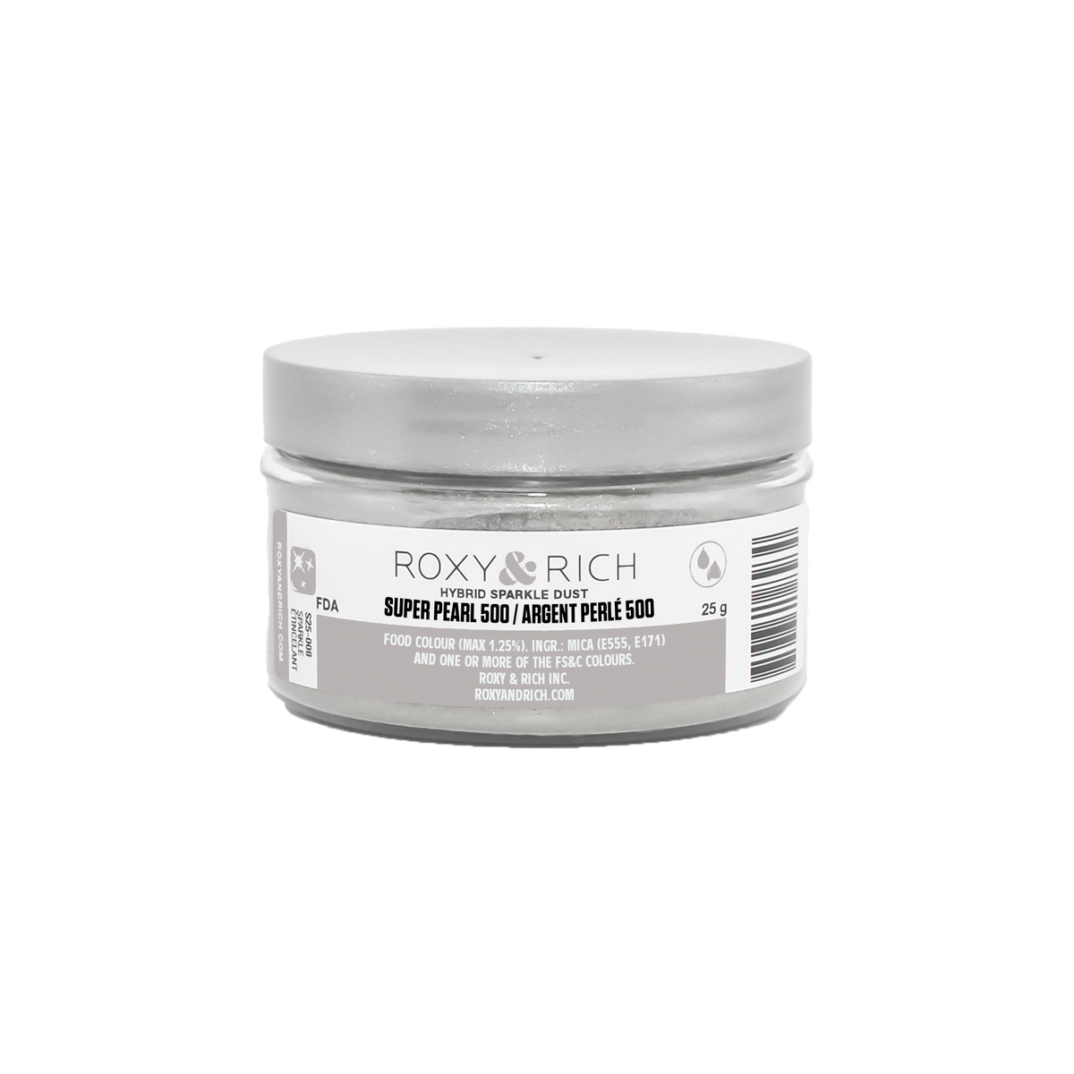 Poudre perlée étincelante hybride Argent Perlé 500 25g - Roxy & Rich - Poudre étincelante - SP25-009 - La Guilde Culinaire