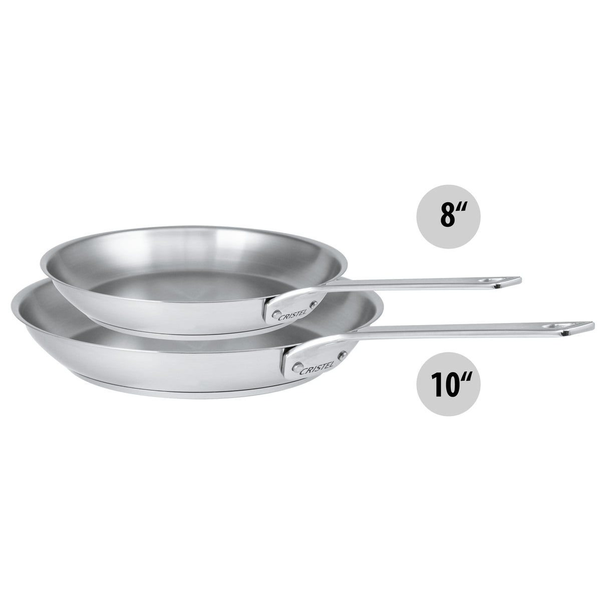 Ensemble de 2 poêles à frire en acier inoxydable Cristel - Collection 1826 - Cristel - Poêle - - La Guilde Culinaire