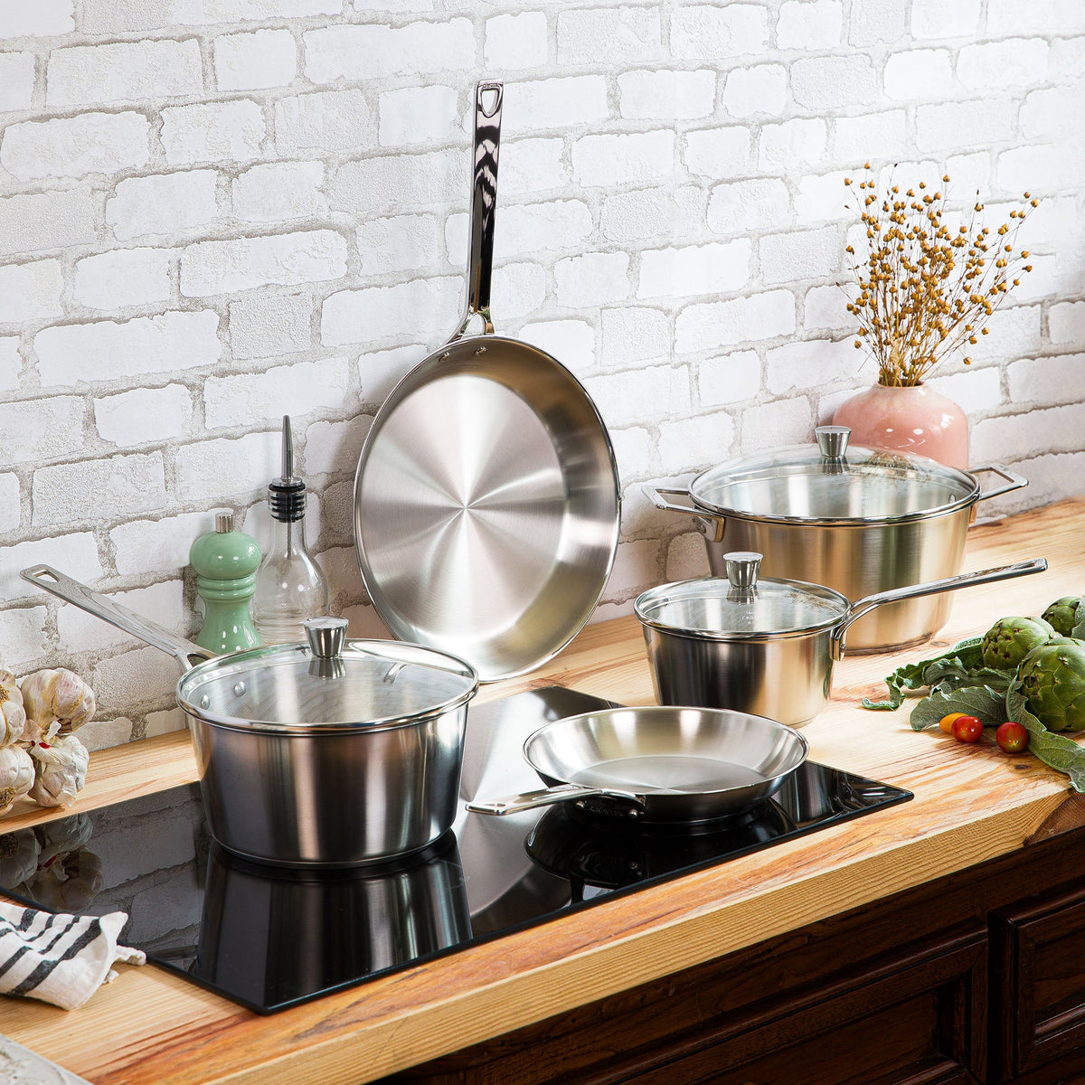 Ensemble de 8 pièces en acier inoxydable Cristel - Collection 1826 - Cristel - Casserole - - La Guilde Culinaire