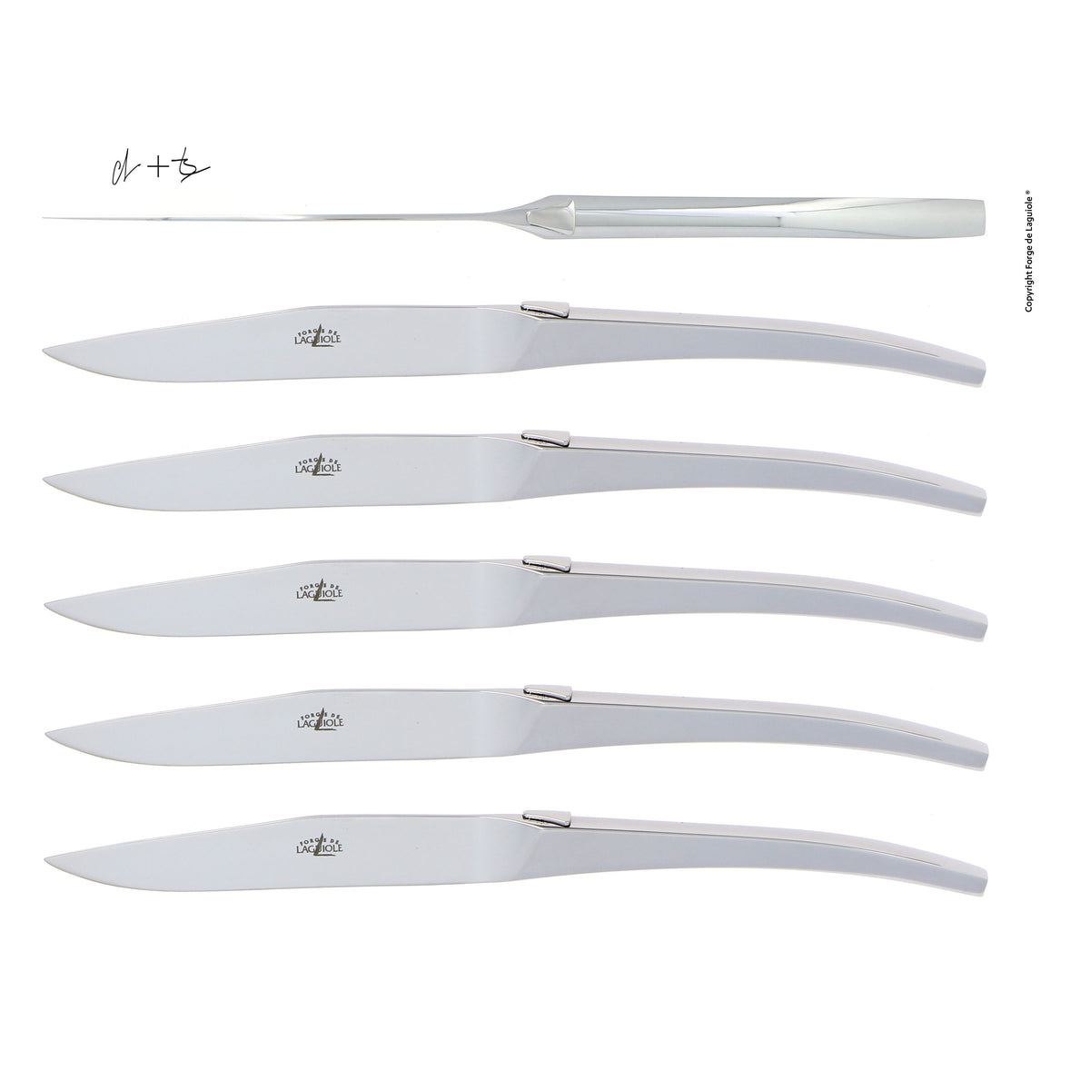 Couteau de table C + B Lefebvre inox brillant – Laguiole Coffret de 6 - Laguiole - Couteau à steak - 00004658 - T6 SKEL BRI - La Guilde Culinaire