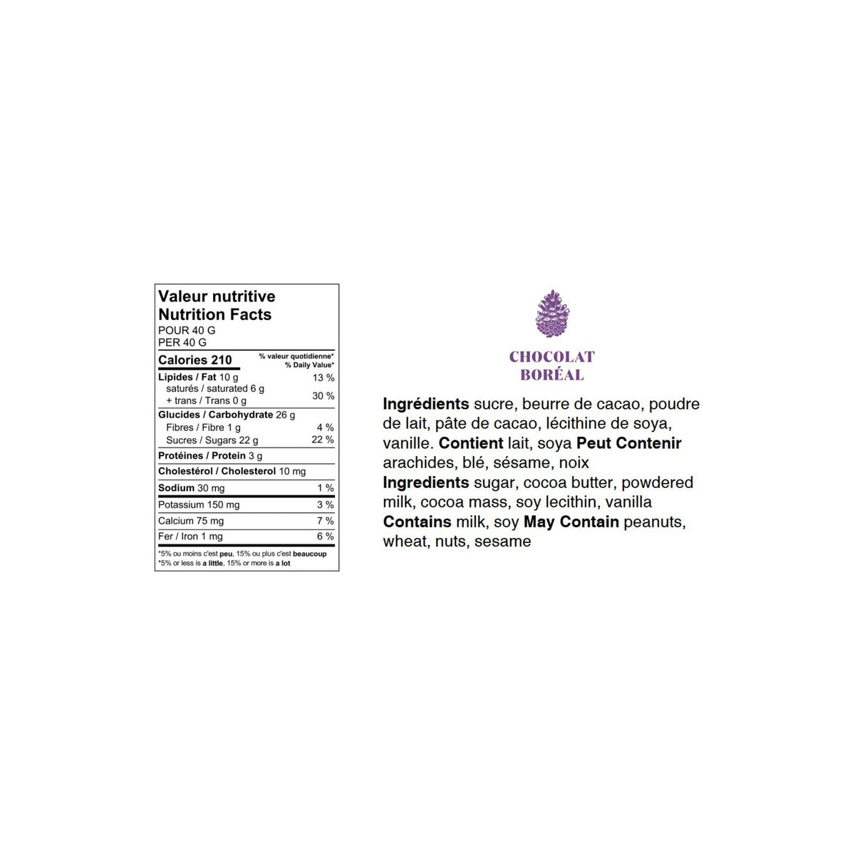 Tablette de chocolat Classique LAIT - Éclats de caramel Salé - Chocolat Boréal - Tablette de chocolat - - La Guilde Culinaire