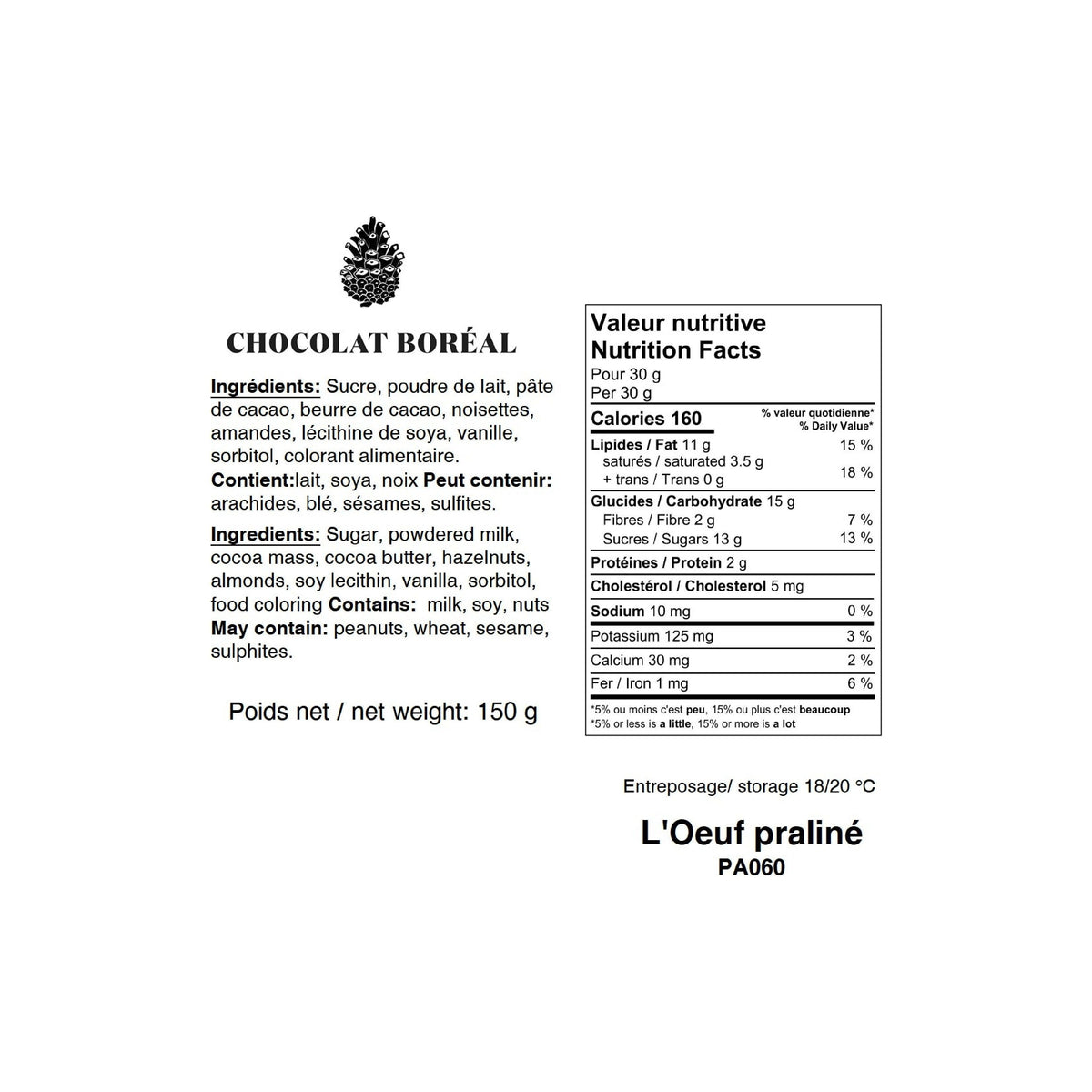 L'oeuf praliné - Chocolat Boréal - Chocolat - - La Guilde Culinaire