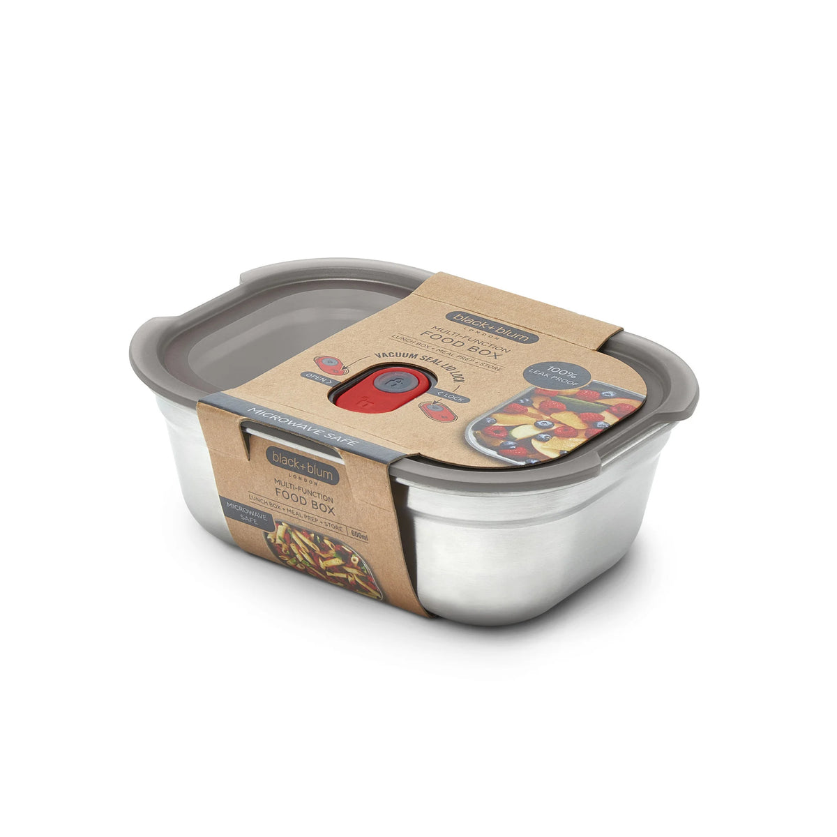 Boîte alimentaire multifonction en acier 600 ml/ 20oz - Black + Blum London - Boîte à repas - FBSSBXS017CA GREY/RED - La Guilde Culinaire