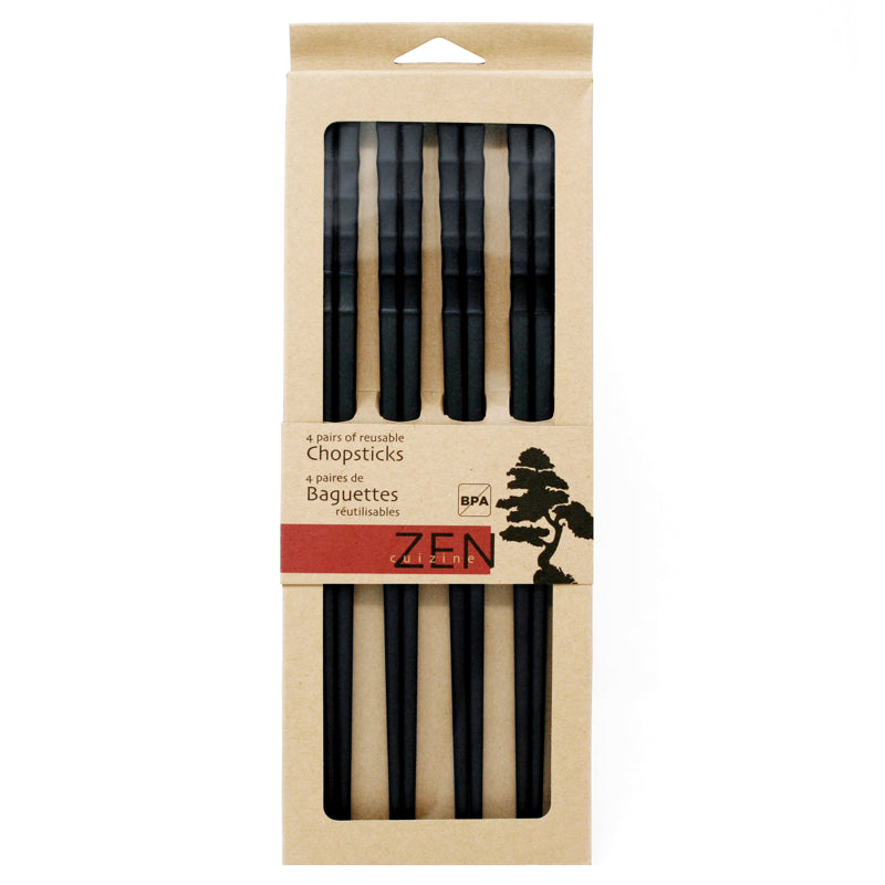 Ensemble de 4 paires de baguettes réutilisables - Zen Cuizine - Baguette asiatique - - La Guilde Culinaire