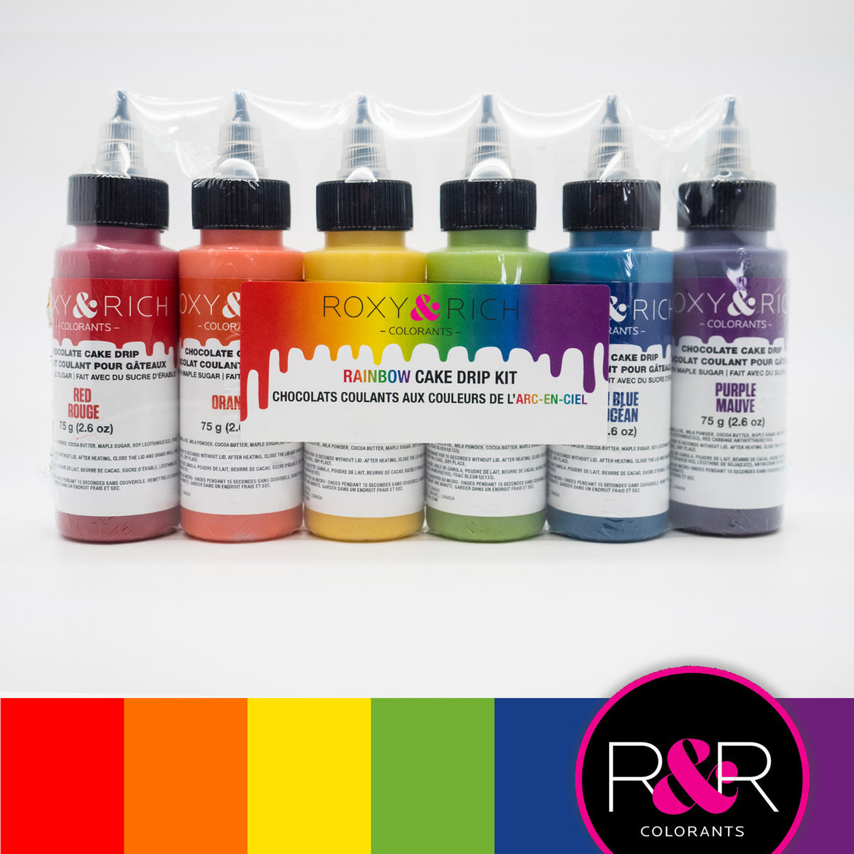 Chocolat Coulant pour Gâteau “Cake Drip” Couleurs de l'Arc-en-ciel - 6x75g - Roxy & Rich - Chocolat coulant pour gâteau - - La Guilde Culinaire