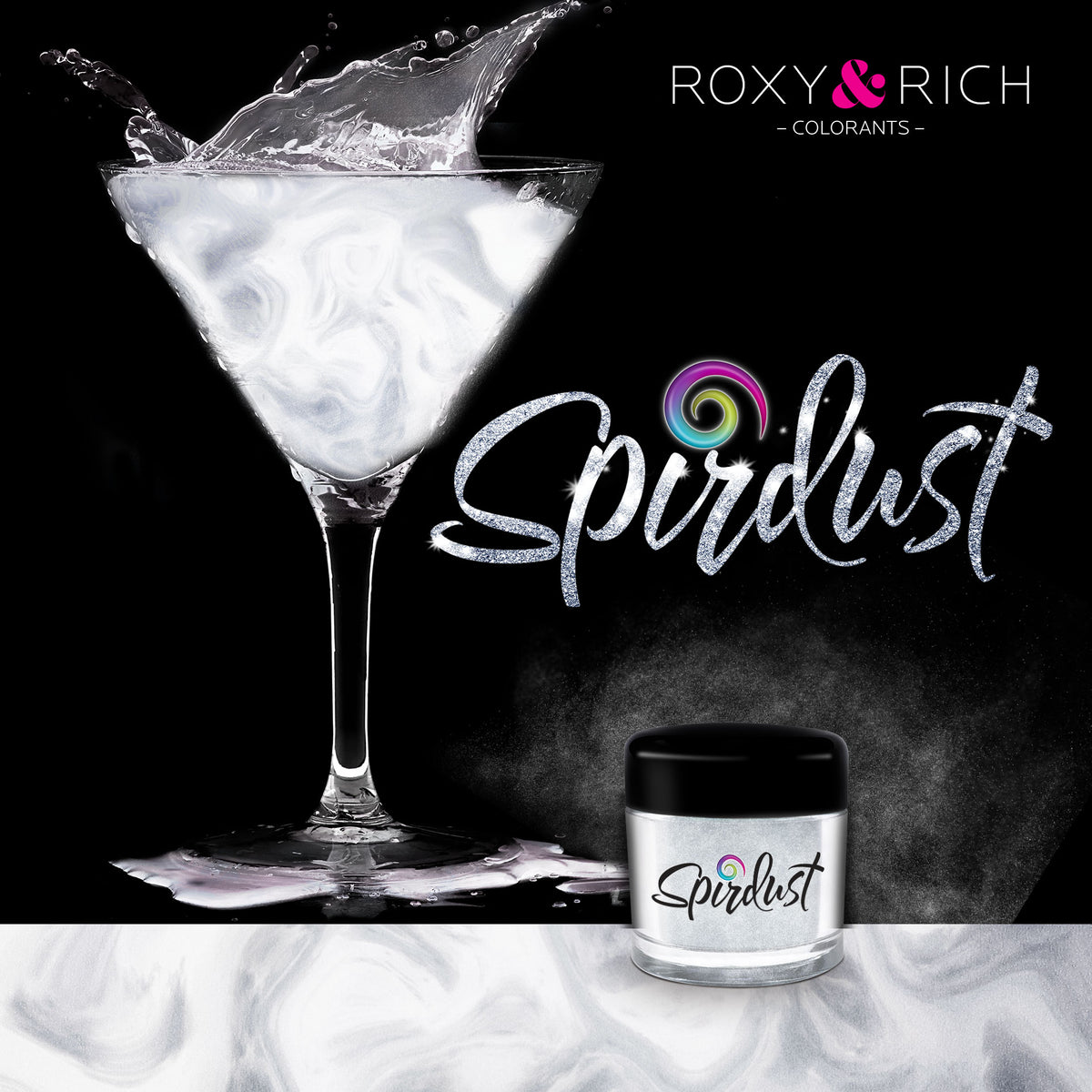 Poudres brillantes comestibles pour boissons - ARGENTÉ PERLÉ - SPIRDUST 1.5g - Roxy & Rich - Colorant pour boisson - SPIR2-001 - La Guilde Culinaire