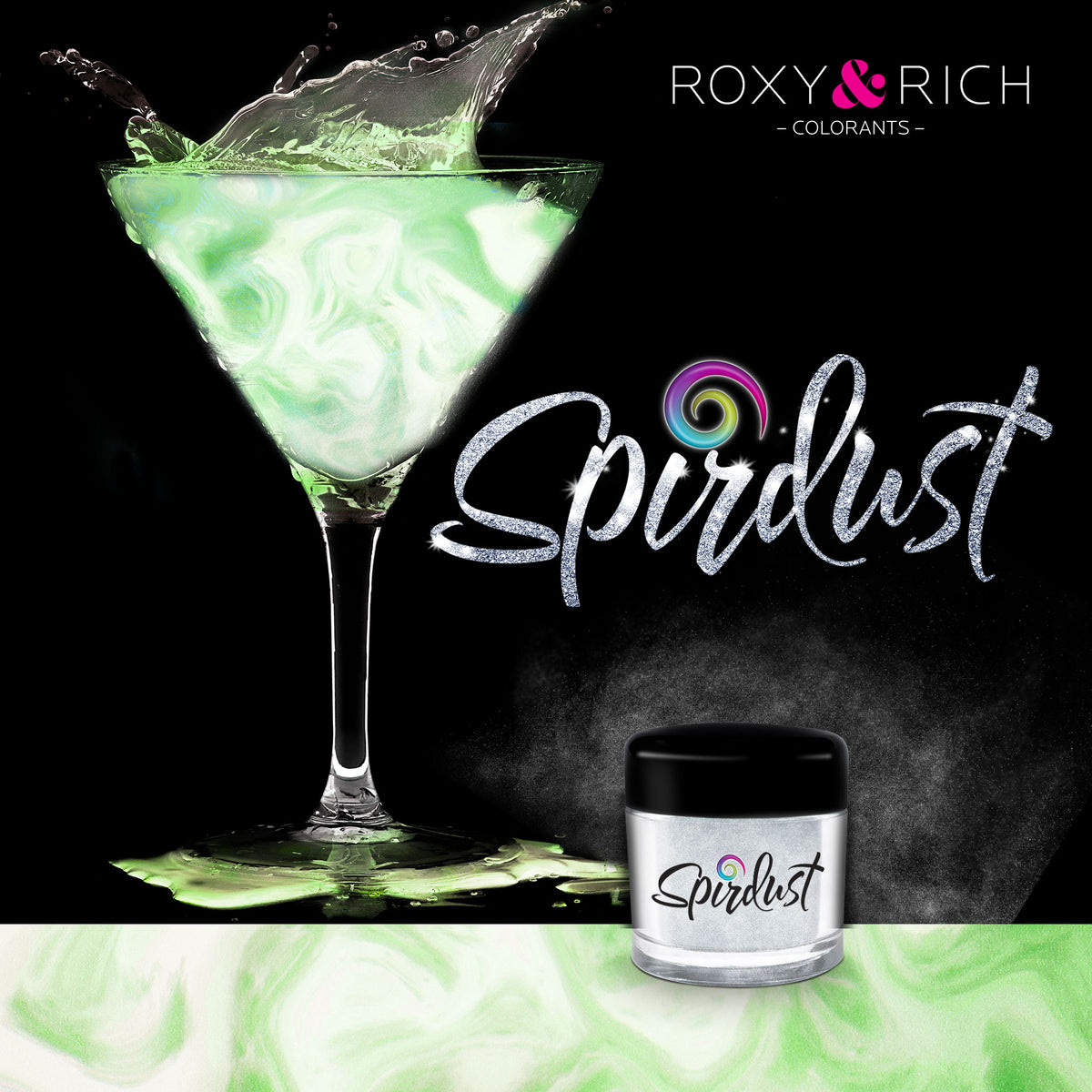 Poudres brillantes comestibles pour boissons - VERT PERLÉ - SPIRDUST - Roxy & Rich - Colorant pour boisson - - La Guilde Culinaire