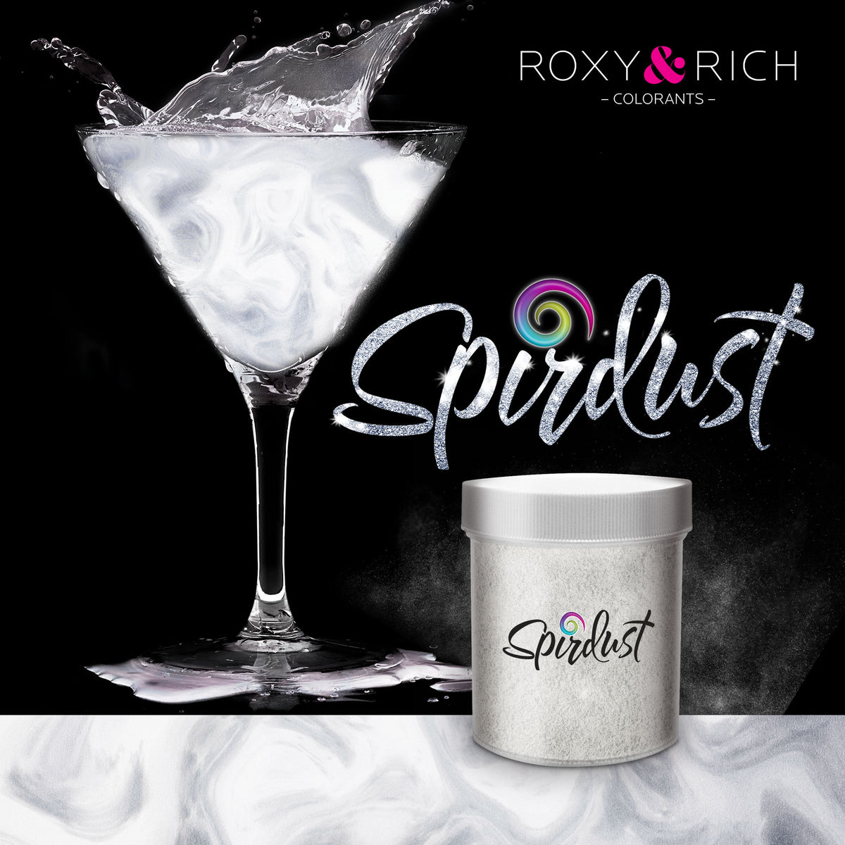 Poudres brillantes comestibles pour boissons - ARGENTÉ PERLÉ - SPIRDUST 25g - Roxy & Rich - Colorant pour boisson - SPIR25-001 - La Guilde Culinaire