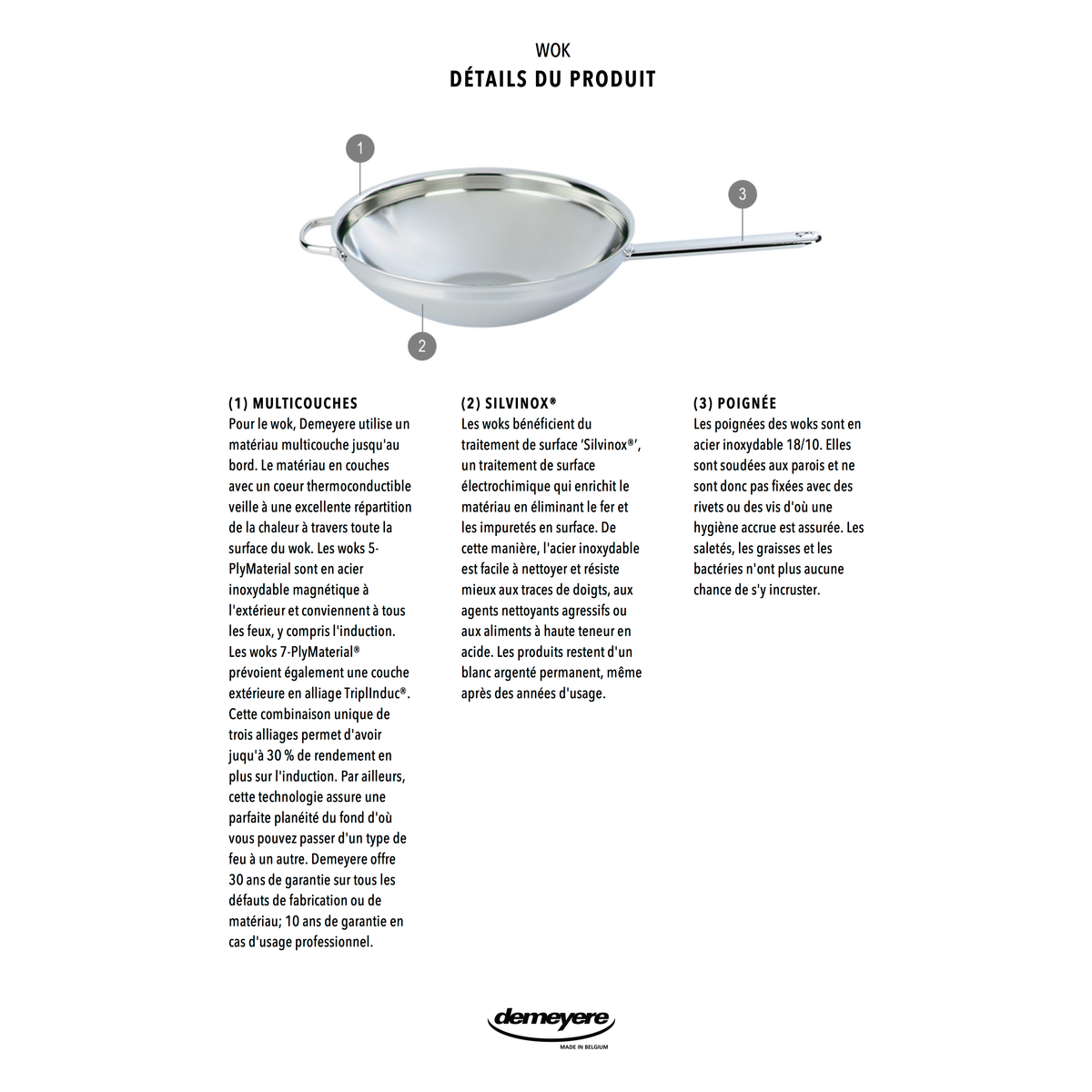 Wok 30cm à fond plat Industry - Demeyere - Wok - - La Guilde Culinaire
