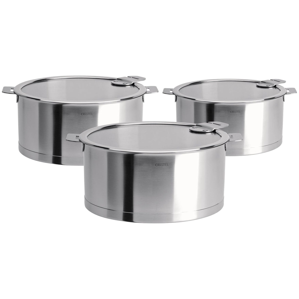 Ensemble de 3 casseroles avec couvercle en verre plat - STRATE - Cristel - Casserole - - La Guilde Culinaire