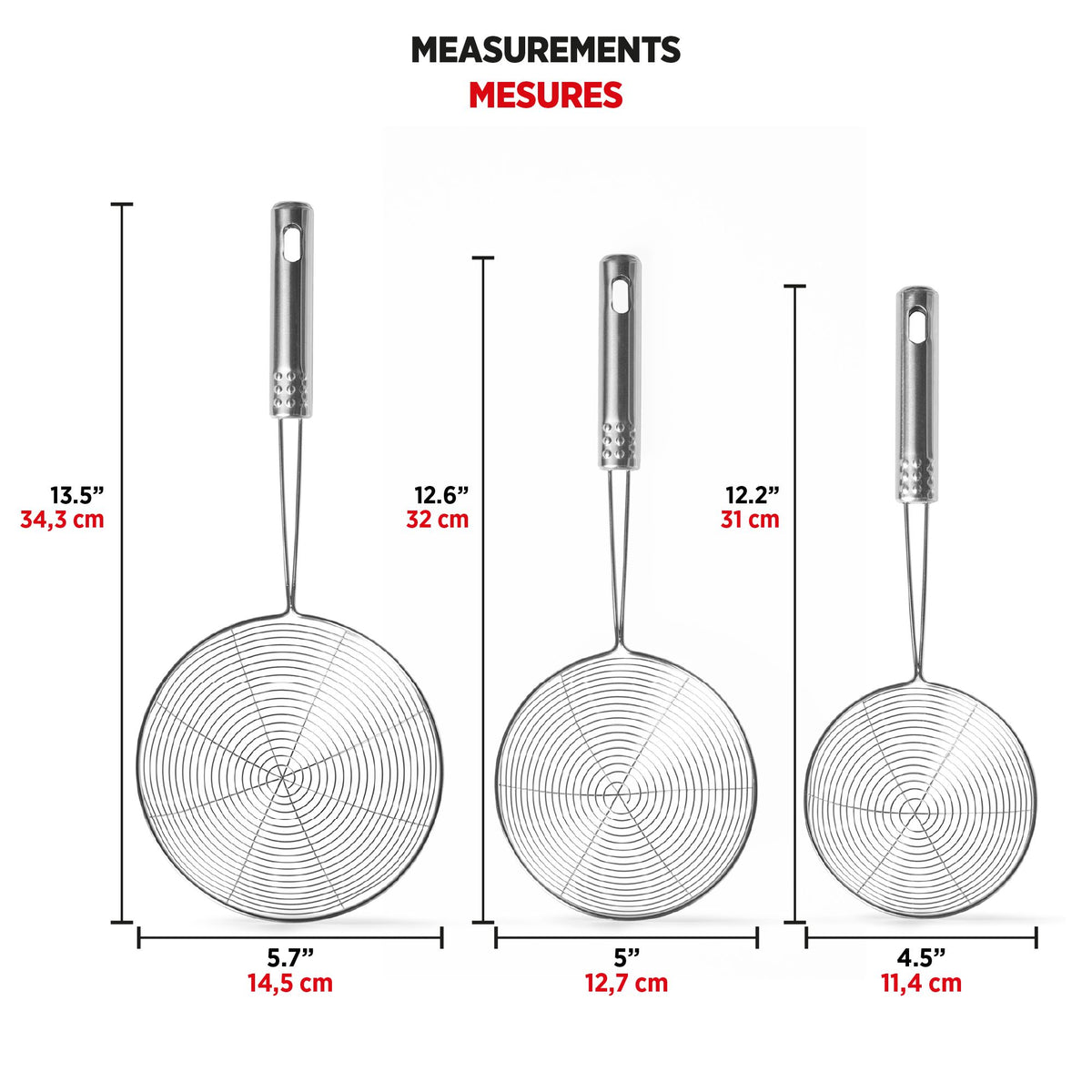 Ensemble de 3 passoires en acier inoxydable de style asiatique - Starfrit - Passoire et écumoire - - La Guilde Culinaire