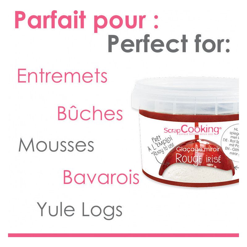 Glaçage miroir prêt à l'emploi rouge irisé 300g    - Scrapcooking - Glaçage -  - La Guilde Culinaire