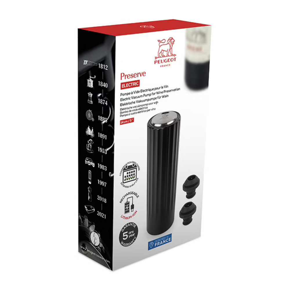 Pompe à Vide Electrique pour le Vin 100% automatique en ABS, noire, 14 cm/5,5" - Peugeot - Pompe à vide - - La Guilde Culinaire