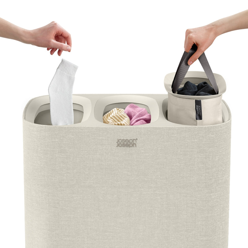 Panier à linge facile à vider  à 3 compartiments, 90L Crème    - Joseph Joseph - Panier à linge -  - La Guilde Culinaire