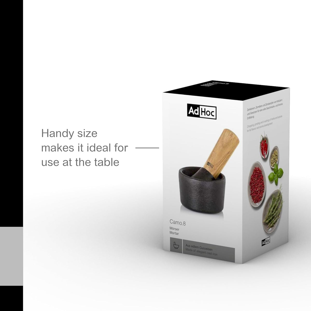 Mortier Camo.8 en fonte et bois d'acacia - AdHoc - Mortier et pilon - - La Guilde Culinaire