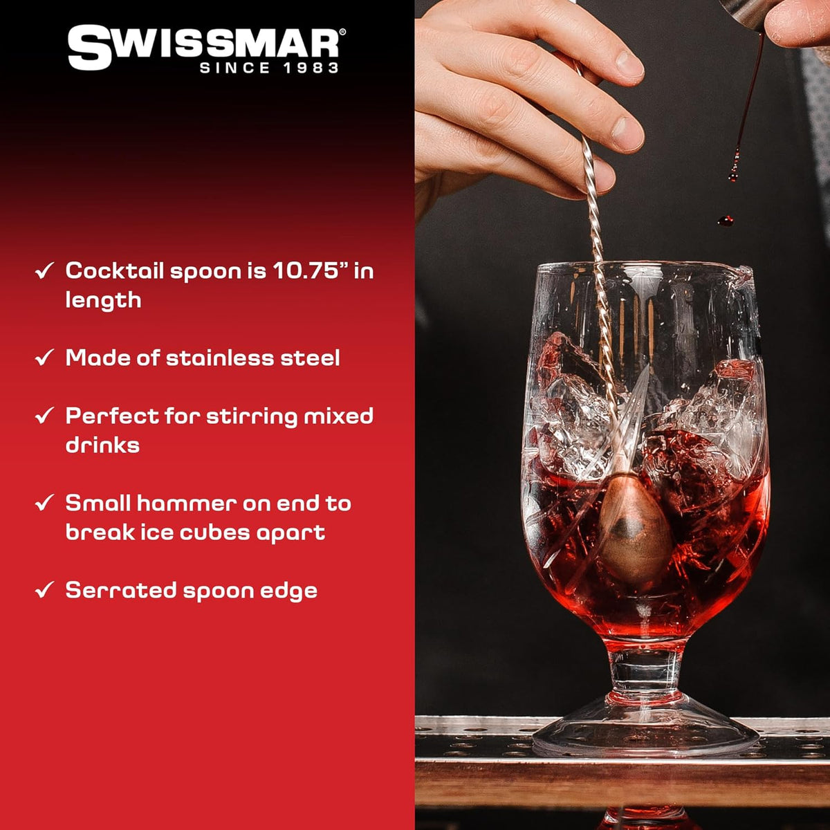Cuillère à cocktail 27 cm - 10 po - Swissmar - Paille et agitateur à cocktail - - La Guilde Culinaire