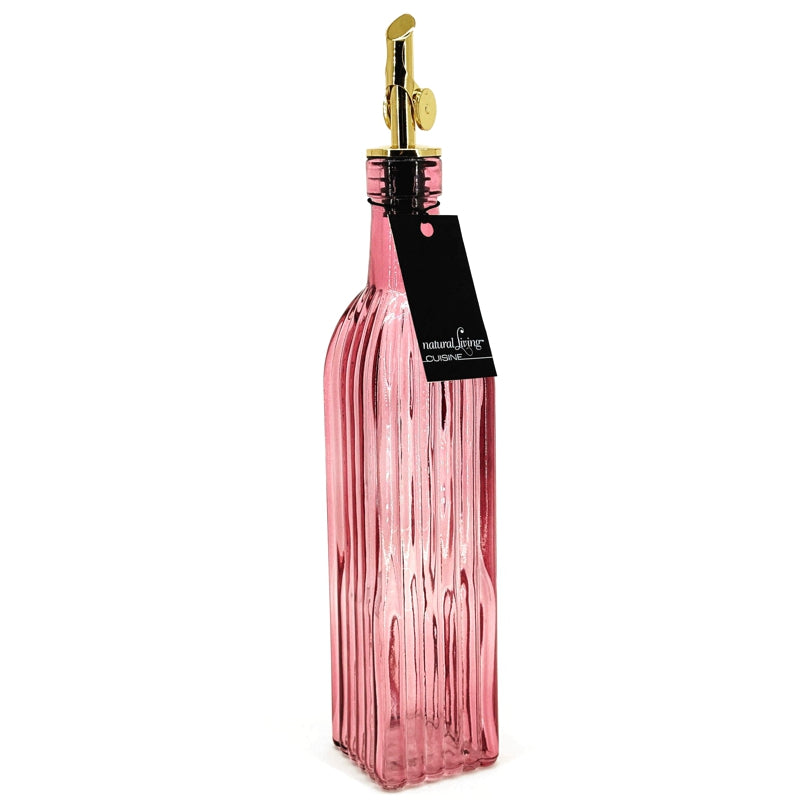 Bouteille d’huile/vinaigre en verre rose 500 ml - Natural Living - Bouteille pour l'huile et vinaigre - - La Guilde Culinaire