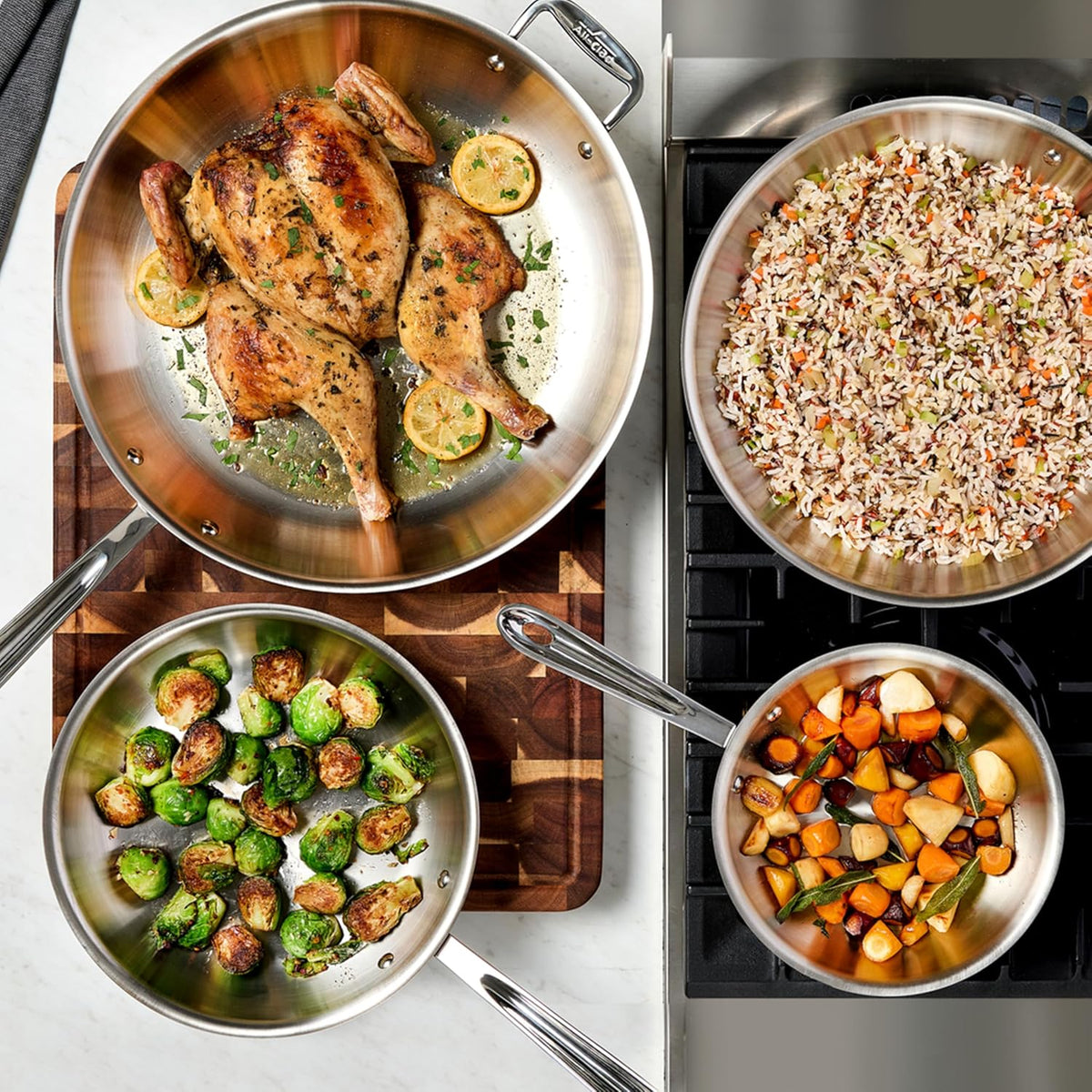 Poêle à frire en acier inoxydable D3 avec couvercle - All-Clad - Poêle à frire - - La Guilde Culinaire