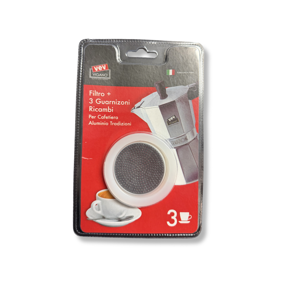 Filtre + 3 joints de rechange pour cafetière Tradizioni 3 tasses - Vev Vigano - Accessoire café - 30V/36213 - La Guilde Culinaire