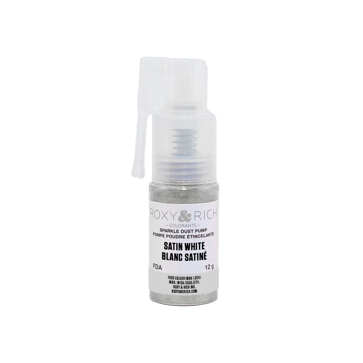 Pompes pour poudres étincelantes Blanc Satiné 12g - Roxy & Rich - Poudre étincelante - S12-002P - La Guilde Culinaire