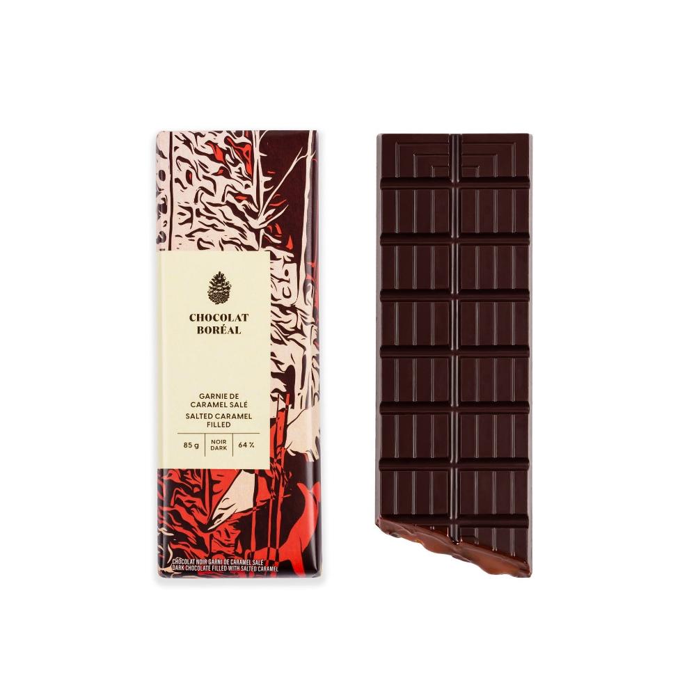 Tablette chocolat Gourmande NOIR - Garnie de caramel salé    - Chocolat Boréal - Tablette de chocolat -  - La Guilde Culinaire