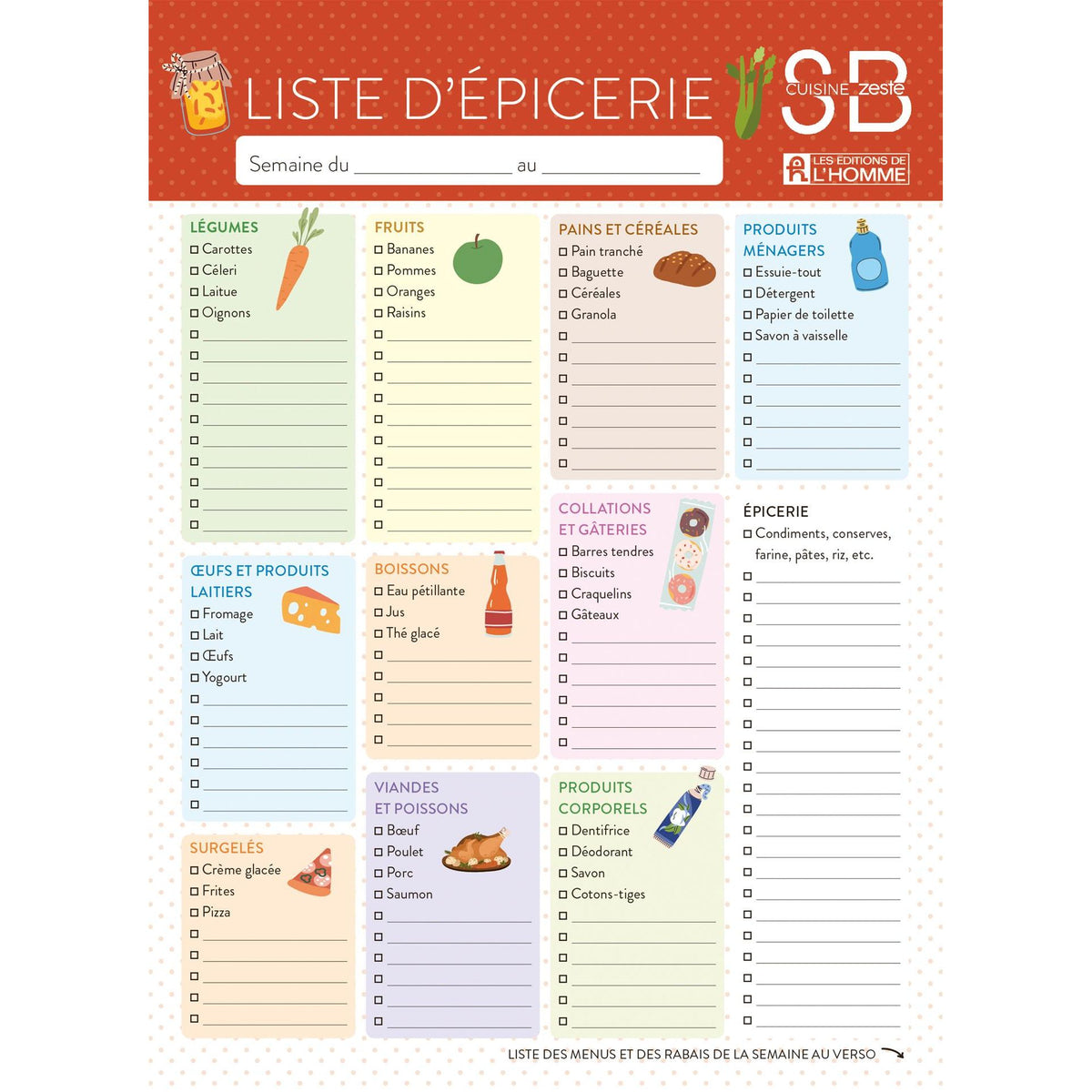Listes d'épicerie Salut Bonjour - De L'Homme Ed. - Livre de cuisine - - La Guilde Culinaire