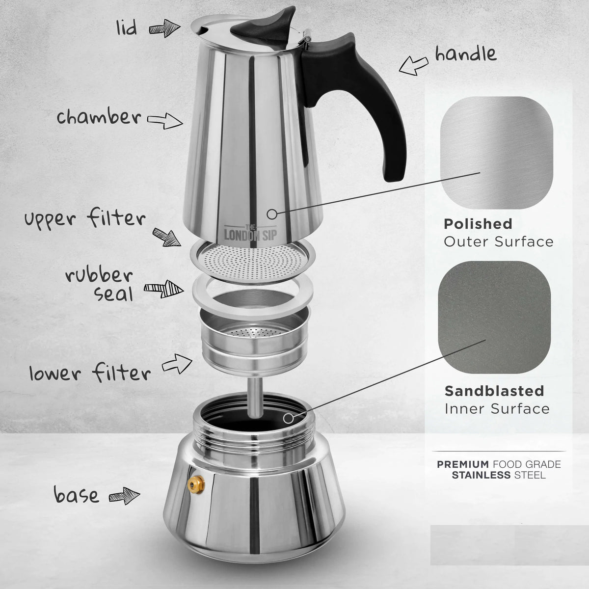 Machine à espresso 10 Tasses en acier inoxydable pour cuisinière    - The London Sip Company - Cafetière italienne -  - La Guilde Culinaire