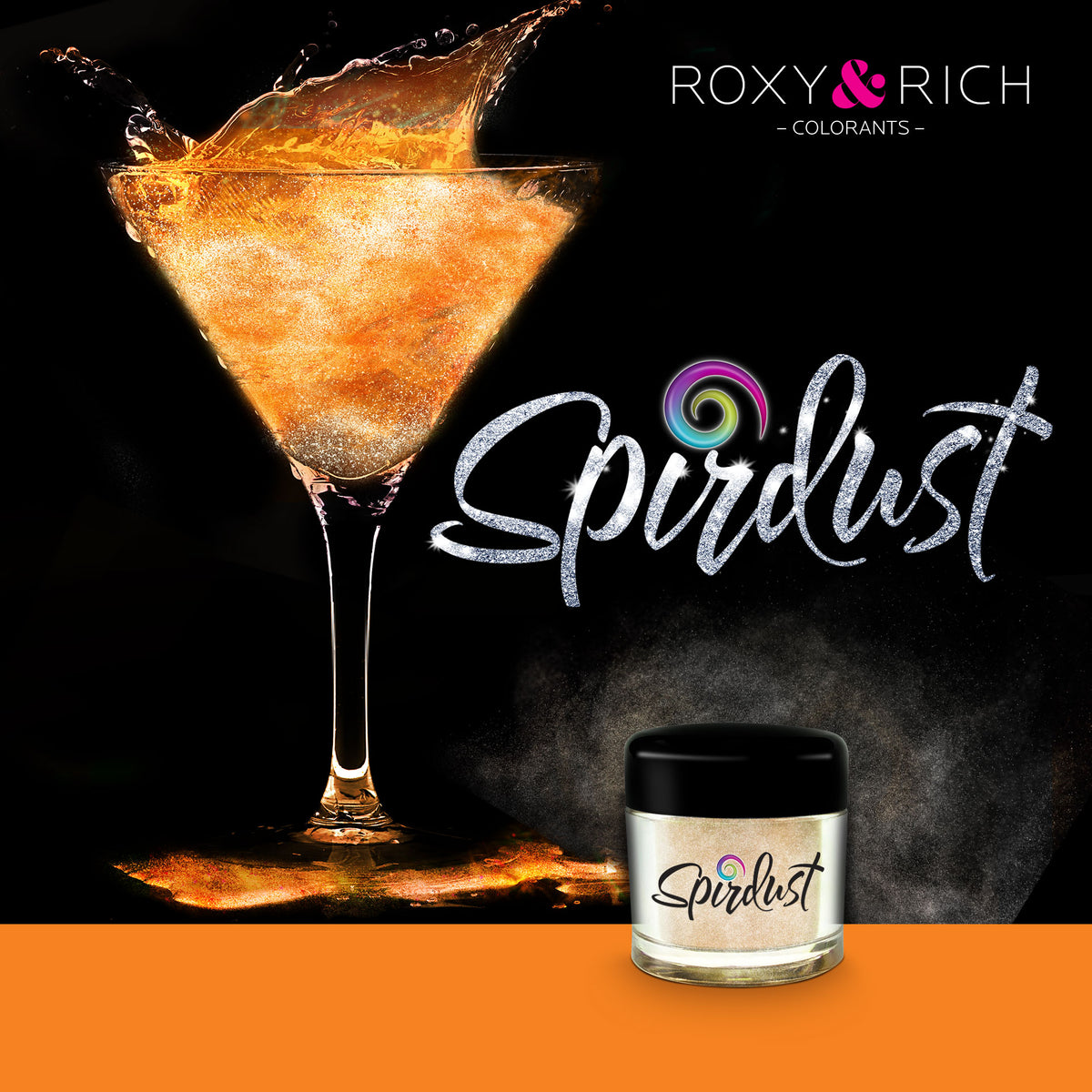 Poudres brillantes comestibles pour boissons - ORANGE - SPIRDUST    - Roxy & Rich - Colorant pour boisson -  - La Guilde Culinaire