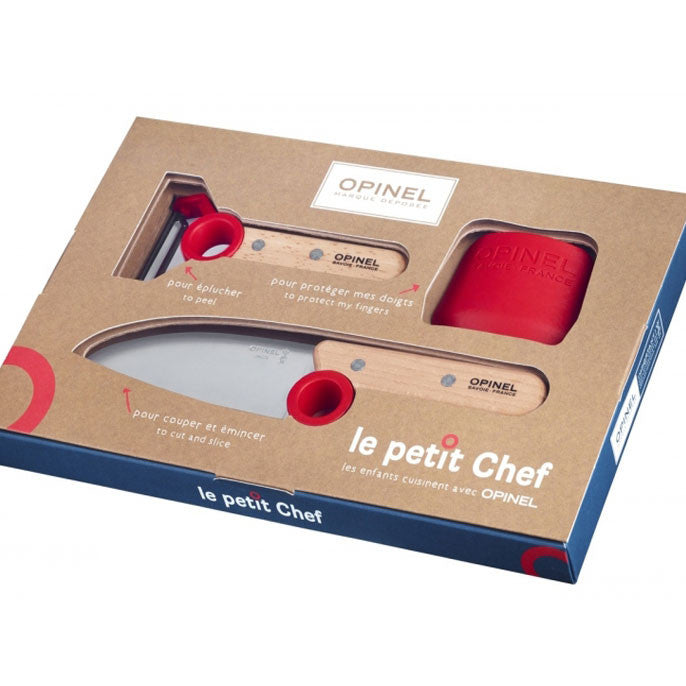 Opinel - Coffret Le Petit Chef (couteau+protège doigt+éplucheur) - rouge    - Opinel - Couteau pour enfant -  - La Guilde Culinaire